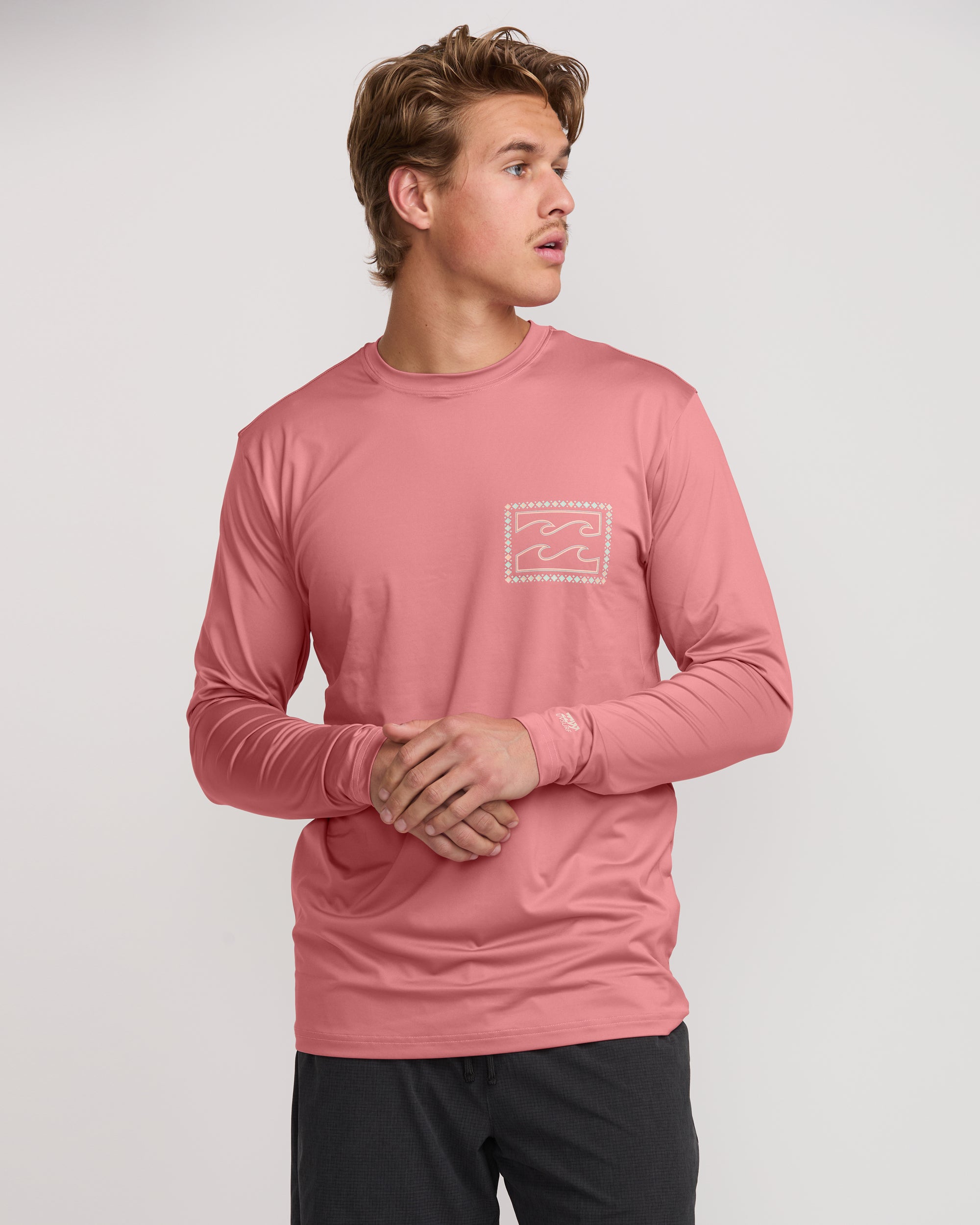 Crayon Wave Loose Fit Long Sleeve Surf Tee - Dusty Pink