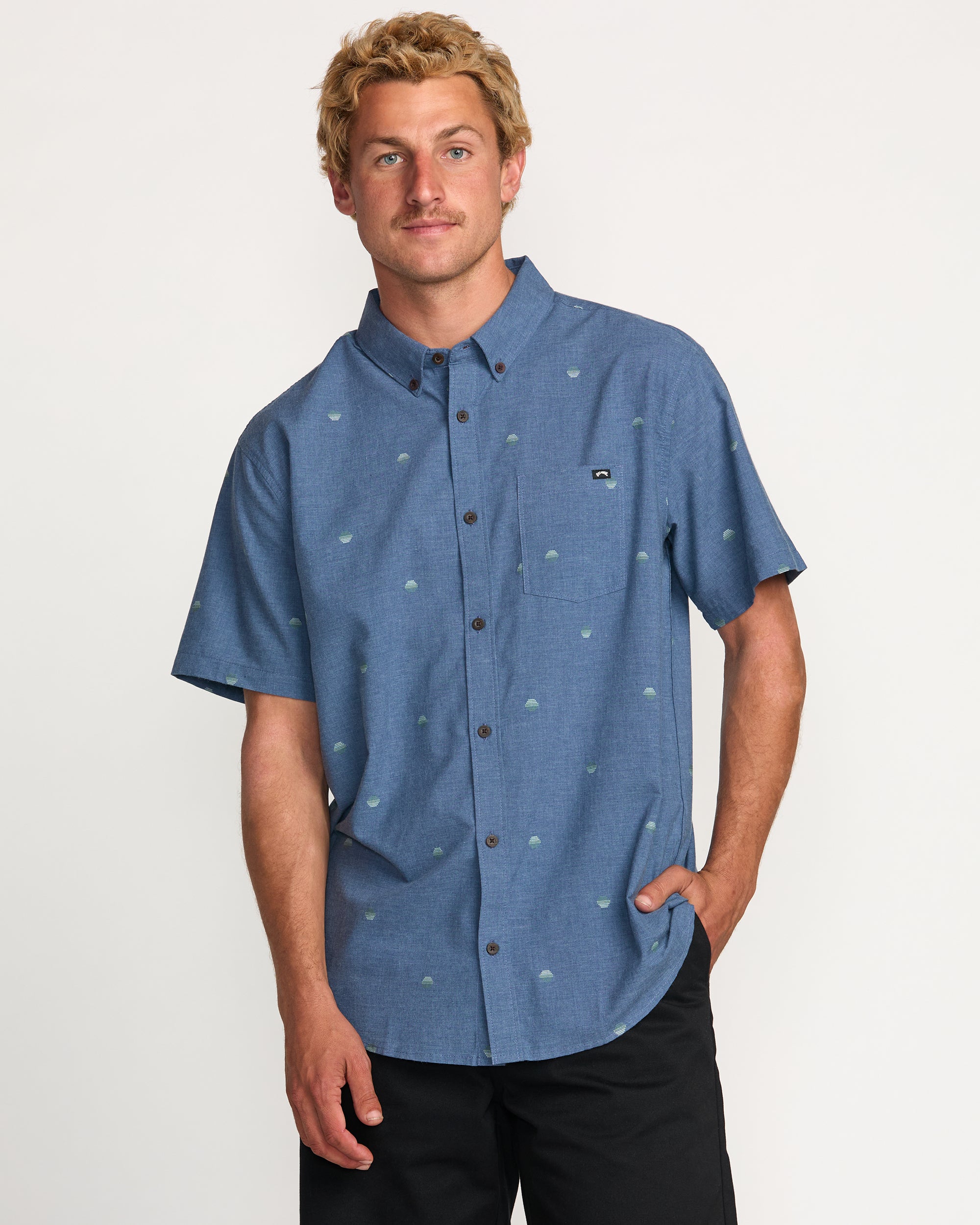 All Day Jacquard Short Sleeve Shirt - Deep Blue