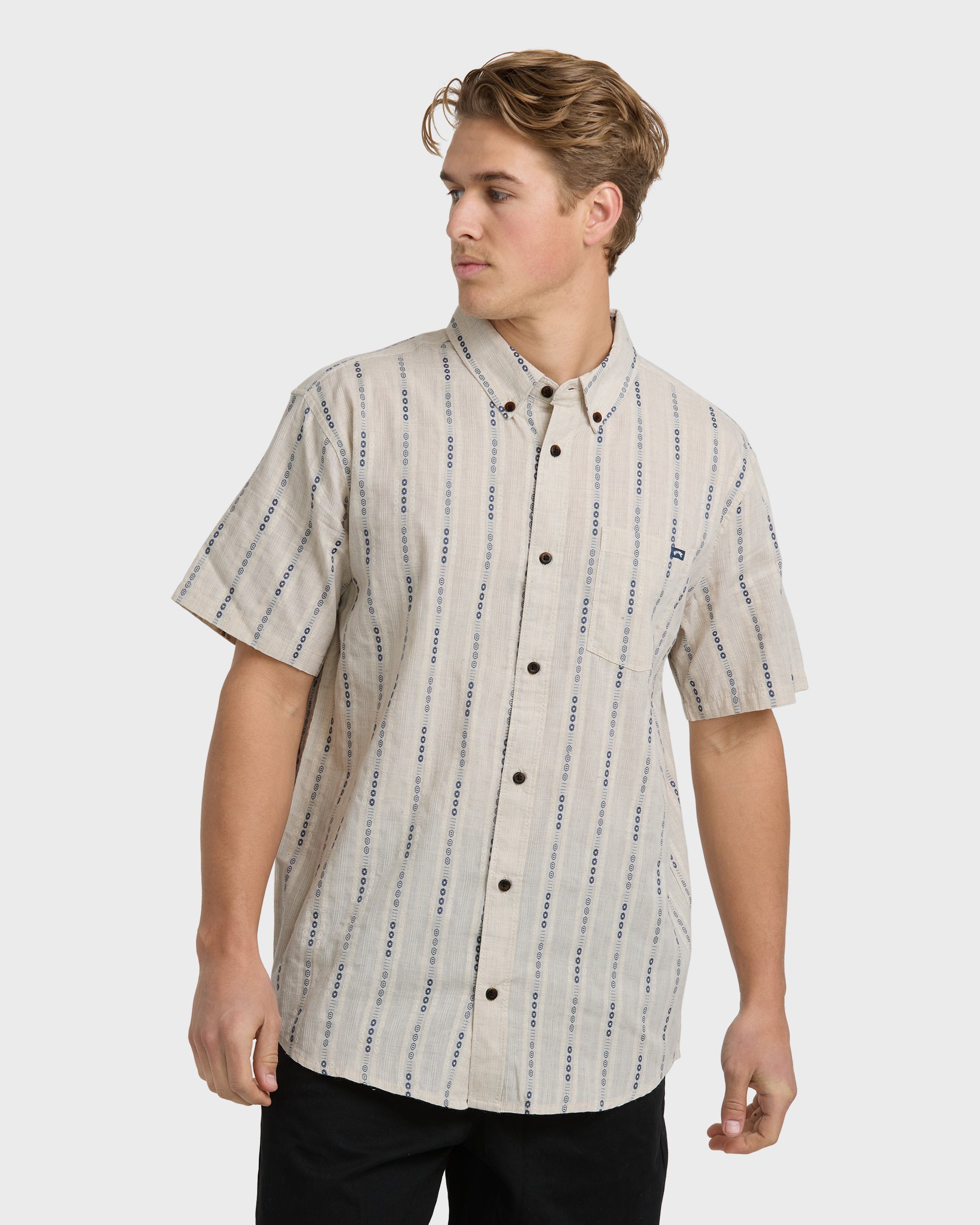 All Day Jacquard Short Sleeve Shirt - Stone
