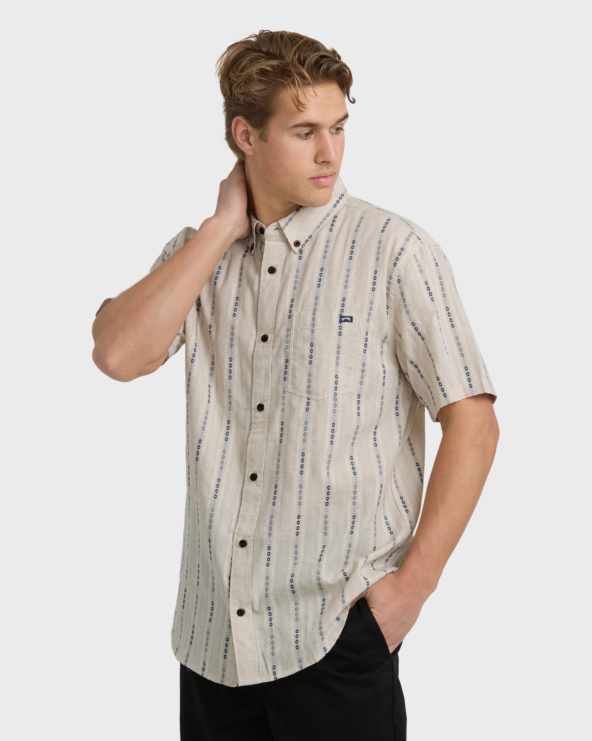 All Day Jacquard Short Sleeve Shirt - Stone - Image 2