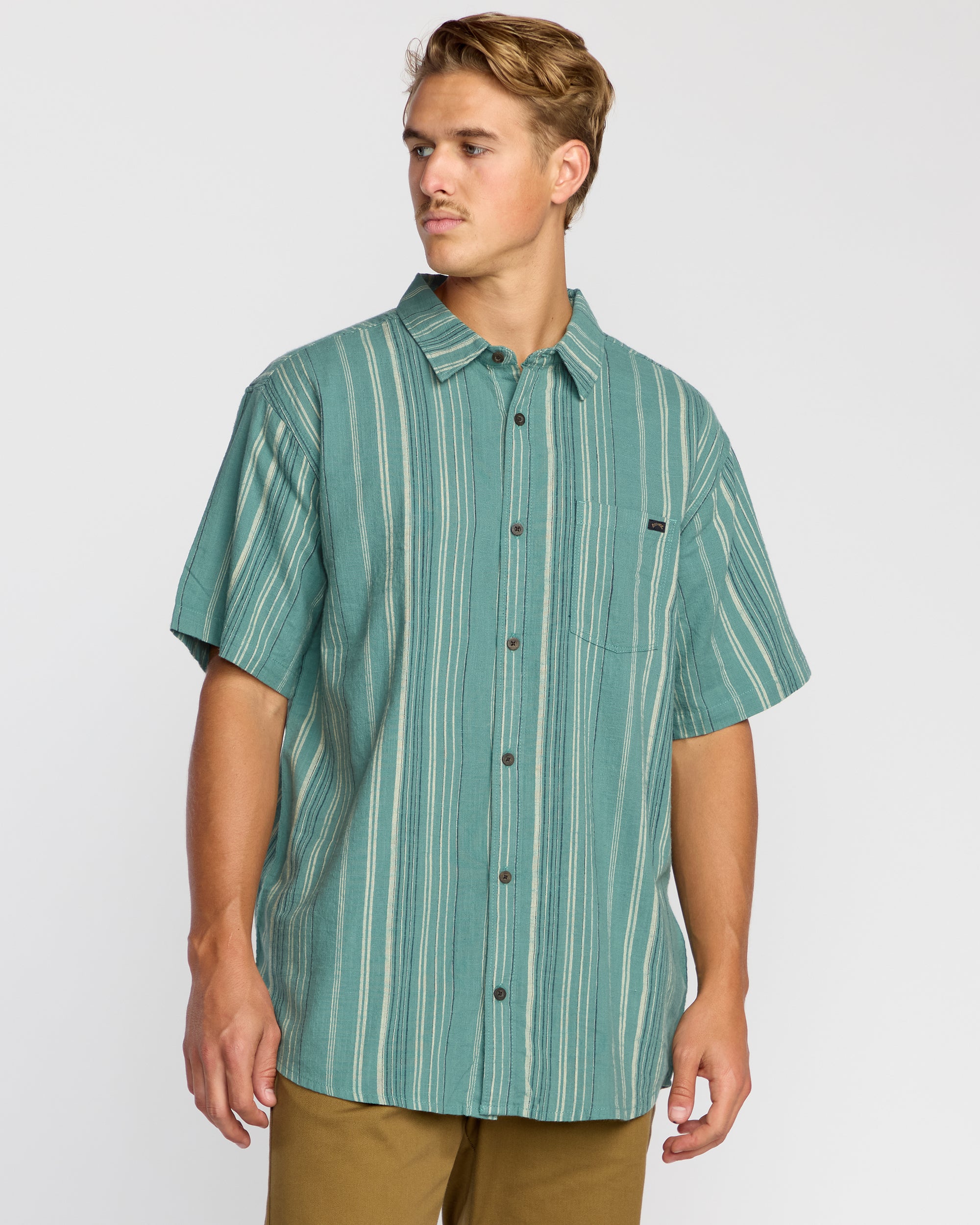 All Day Stripe Short Sleeve Shirt - Sage Green