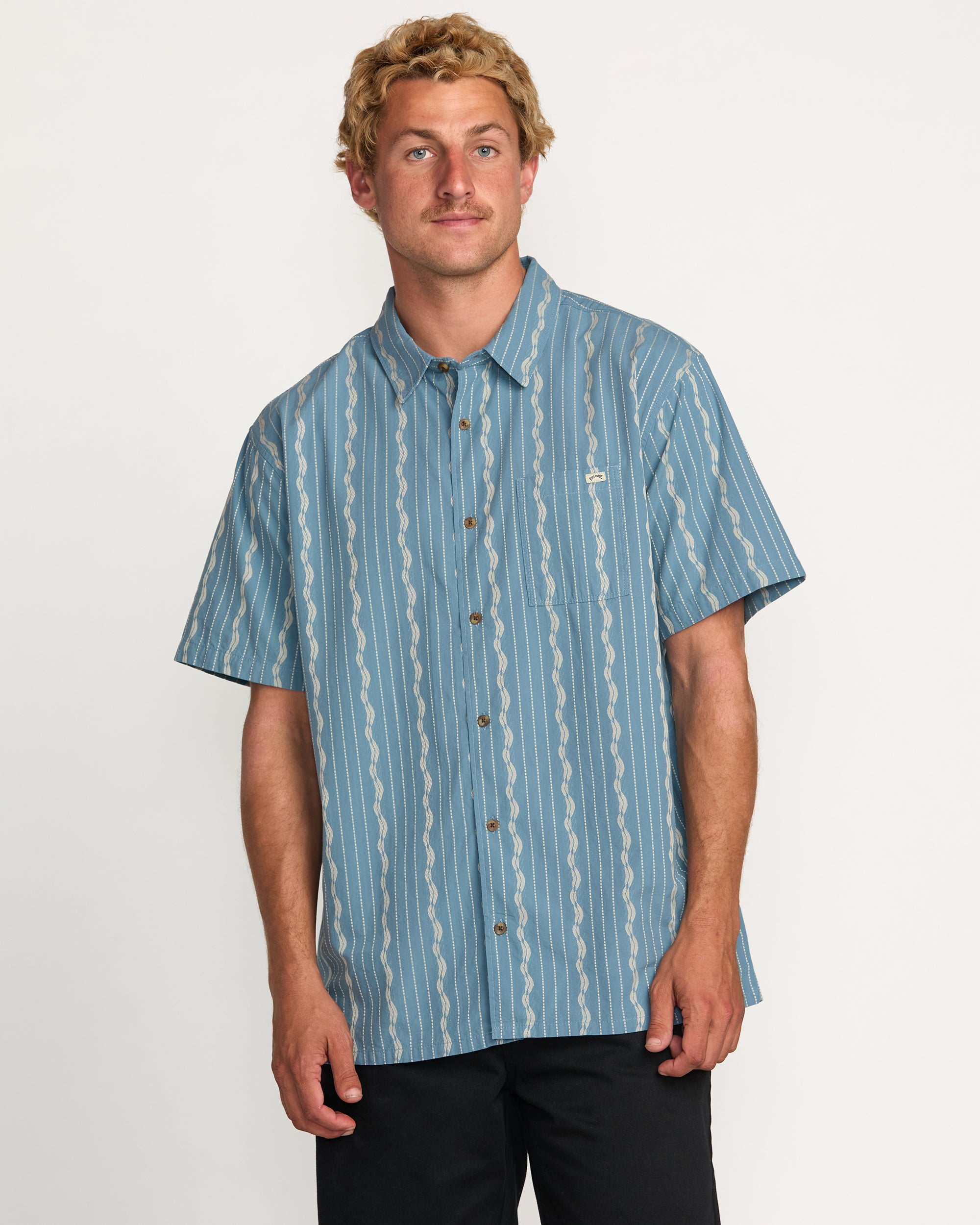 Sundays Jacquard Short Sleeve Shirt - Carolina Blue