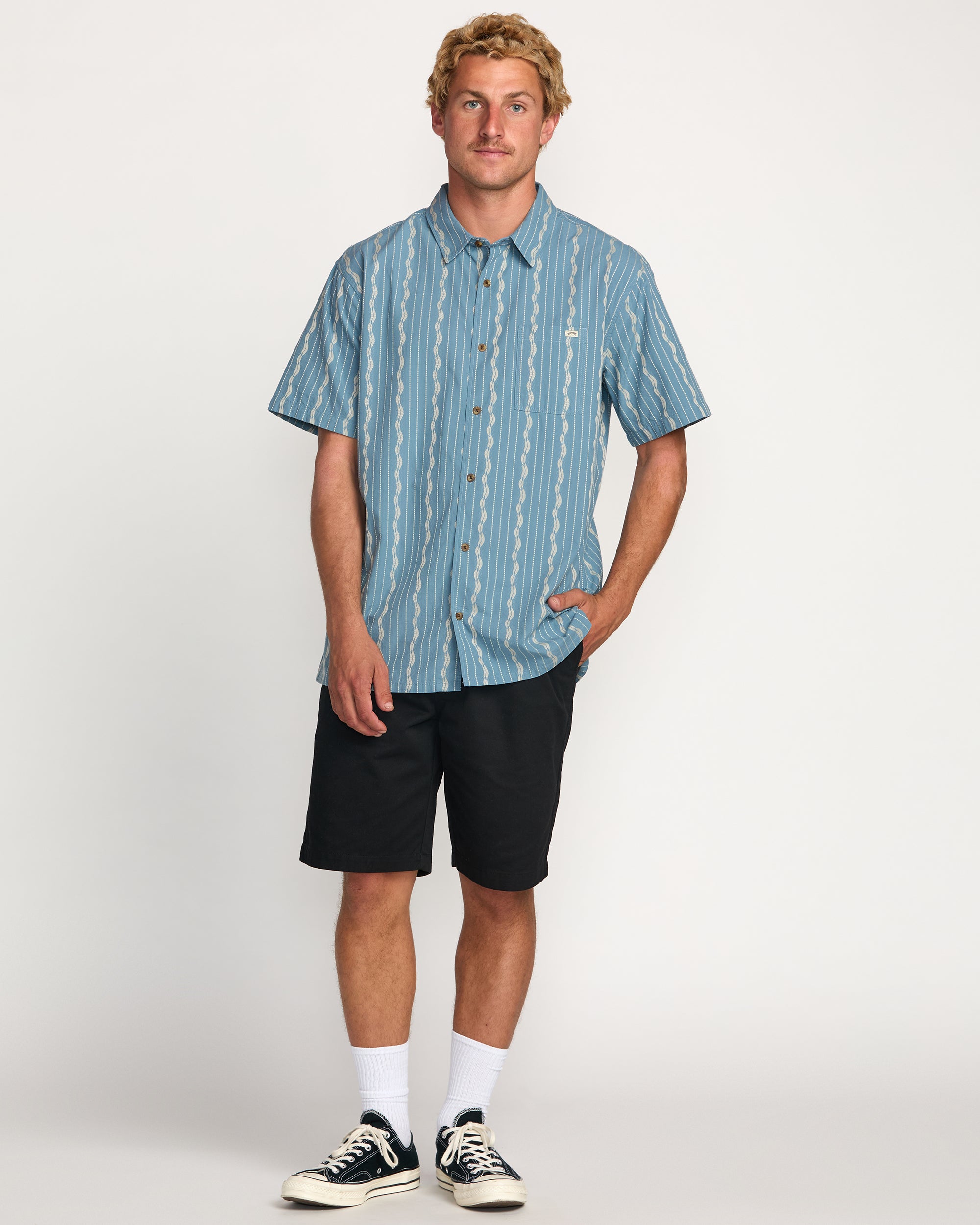 Sundays Jacquard Short Sleeve Shirt - Carolina Blue - Image 5