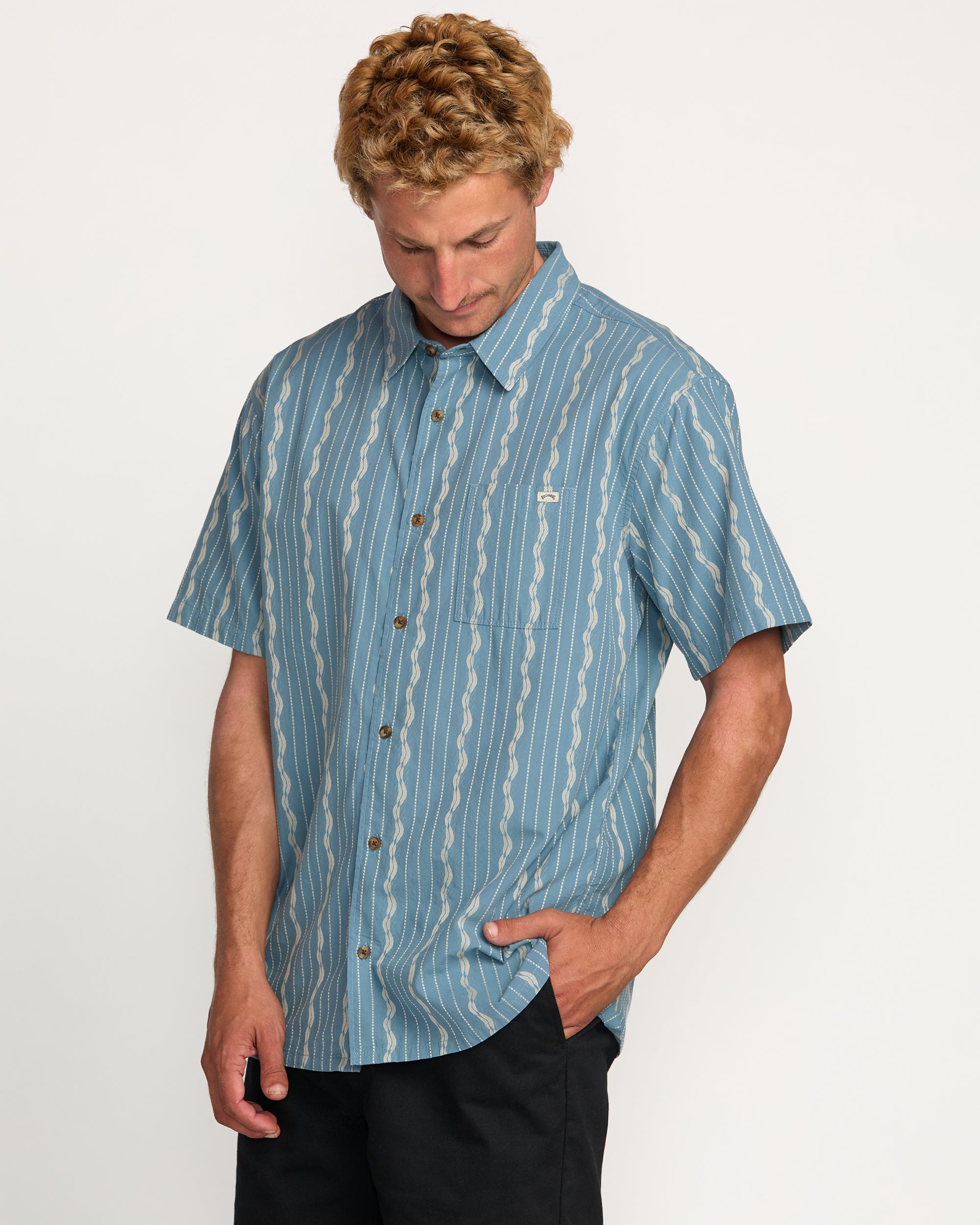 Sundays Jacquard Short Sleeve Shirt - Carolina Blue - Image 6