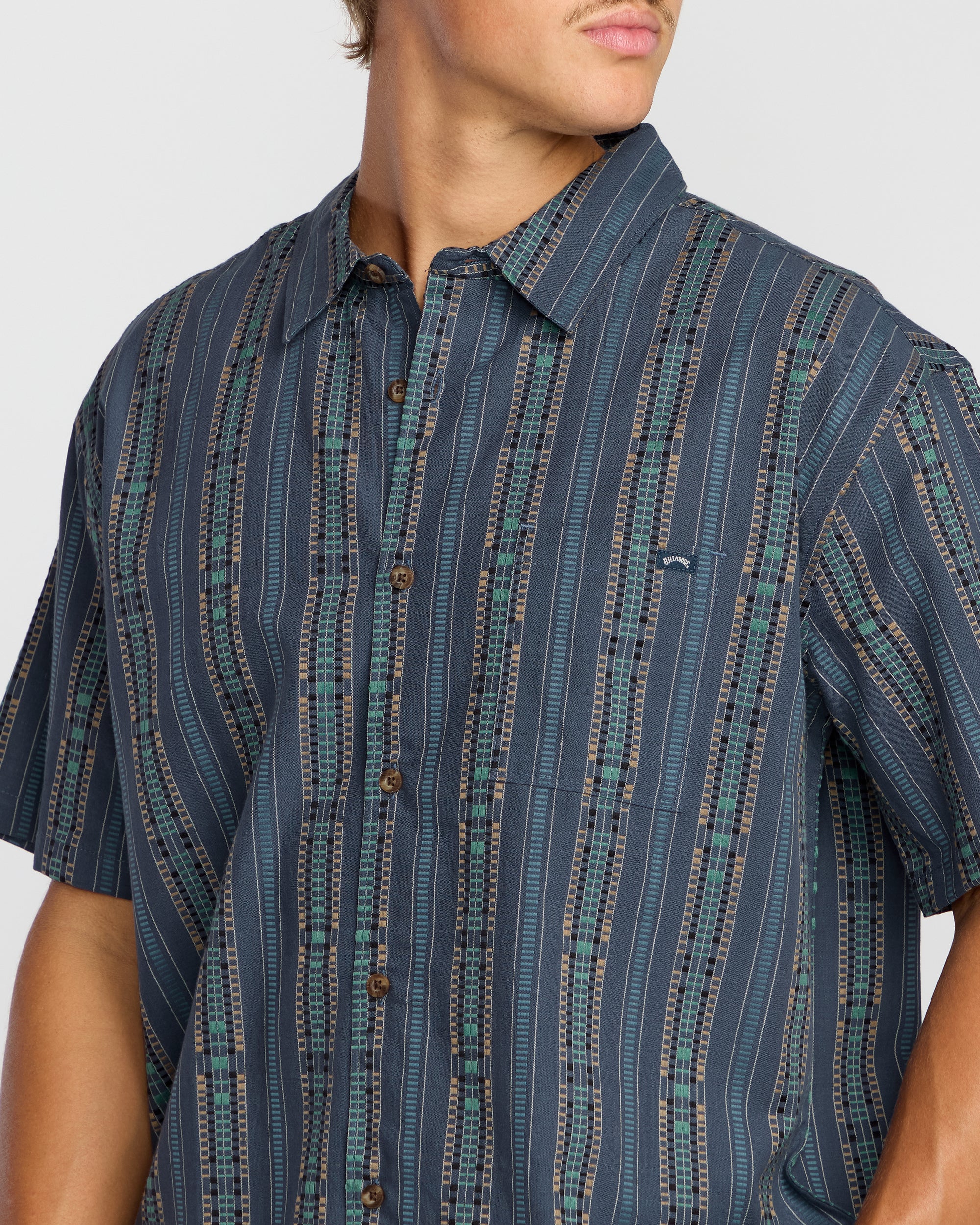 Sundays Jacquard Short Sleeve Shirt - Dark Navy - Image 9