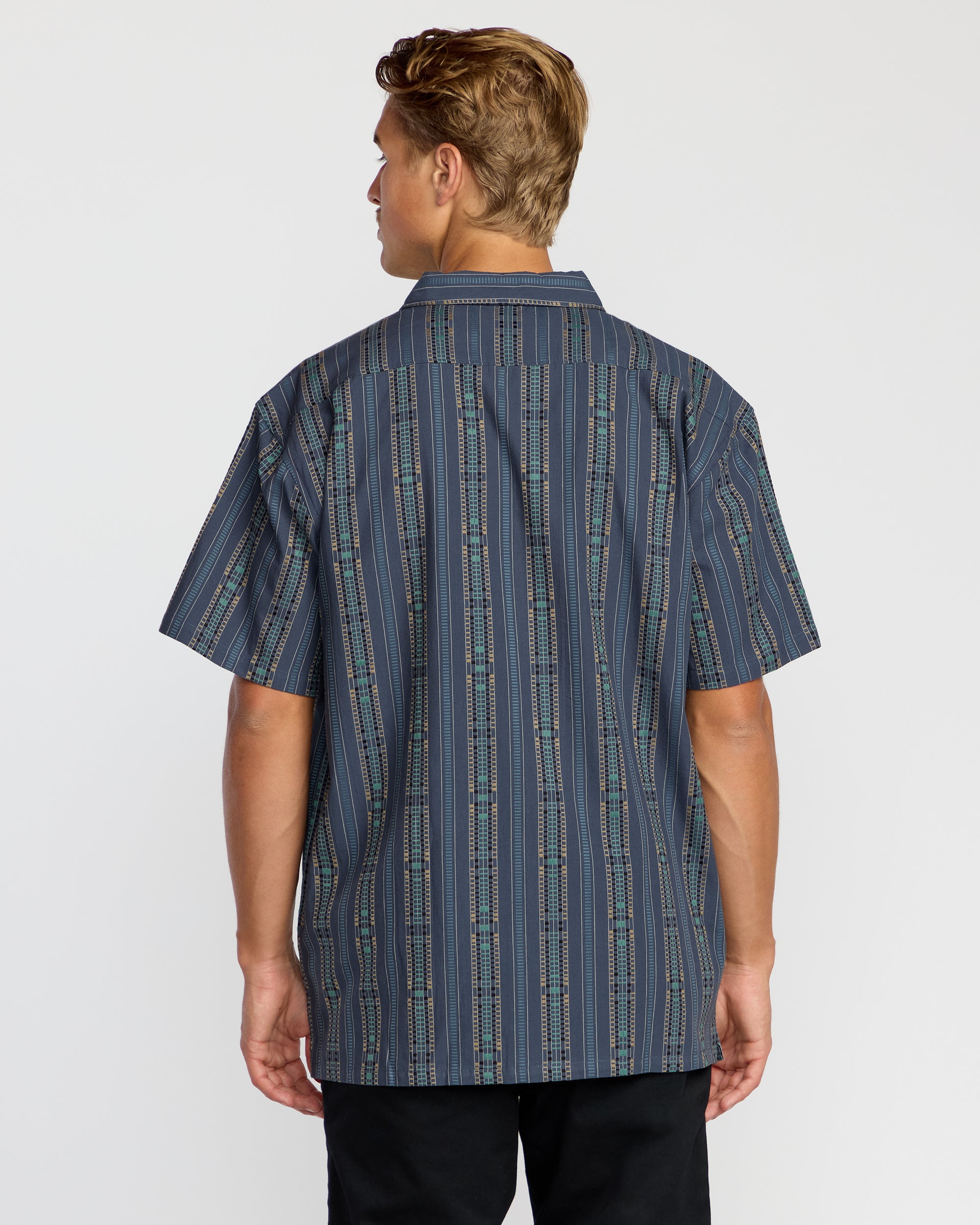 Sundays Jacquard Short Sleeve Shirt - Dark Navy - Image 4