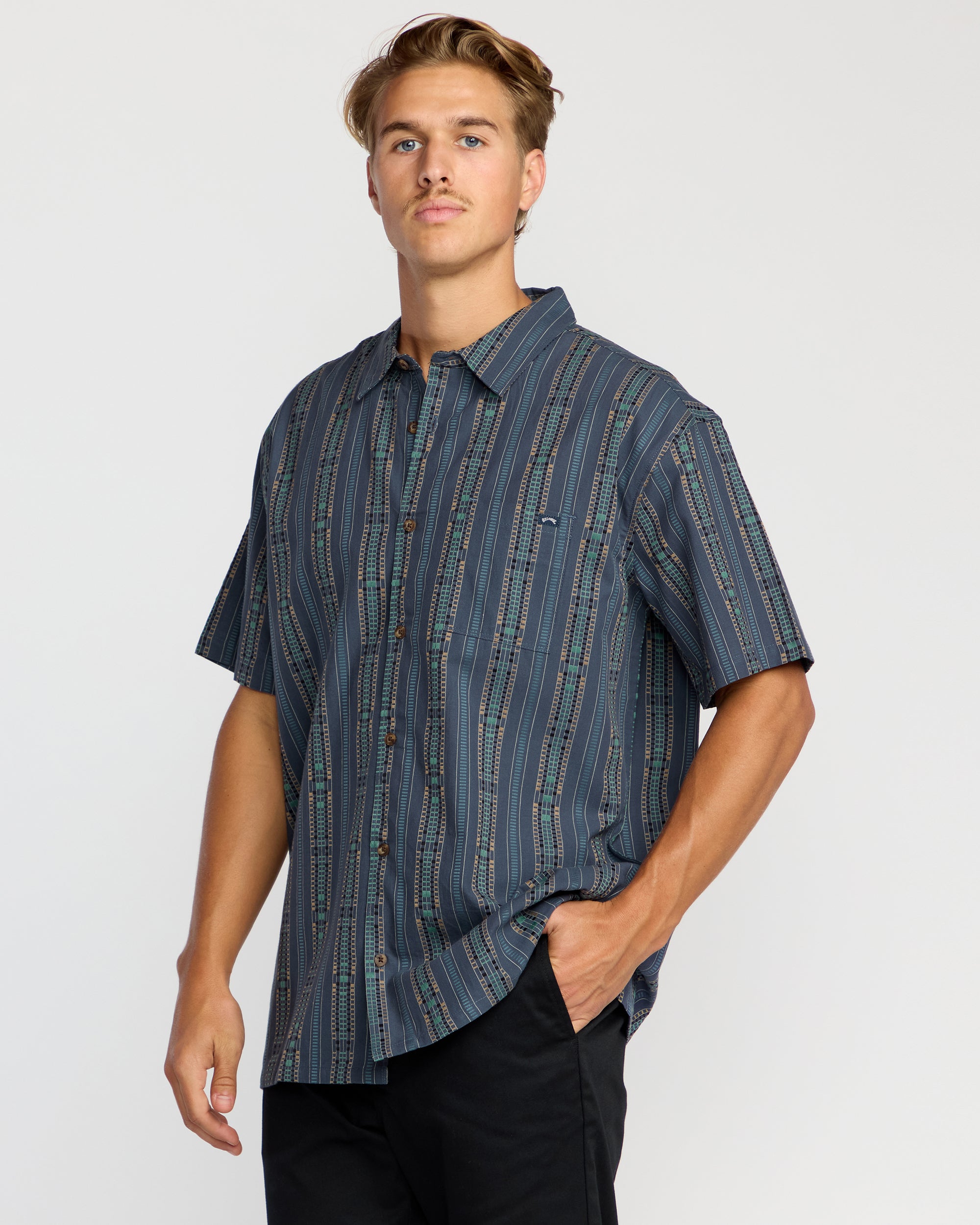 Sundays Jacquard Short Sleeve Shirt - Dark Navy - Image 7