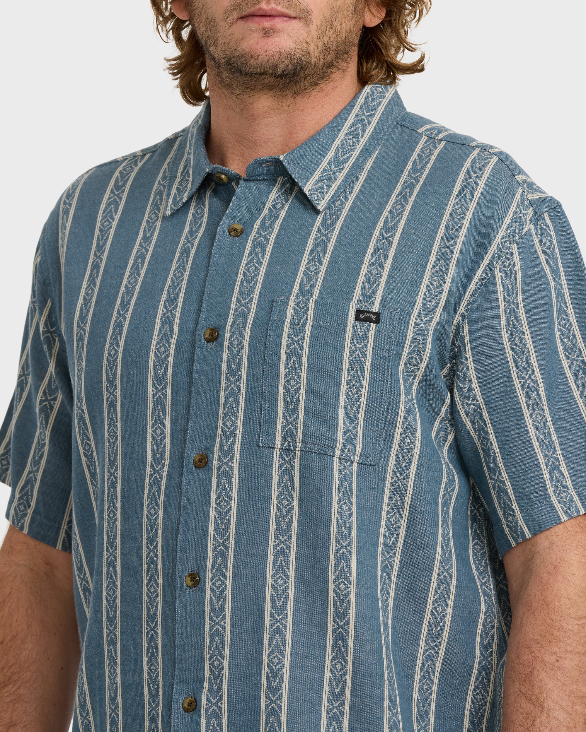 Sundays Jacquard Short Sleeve Shirt - Real Teal - Image 3