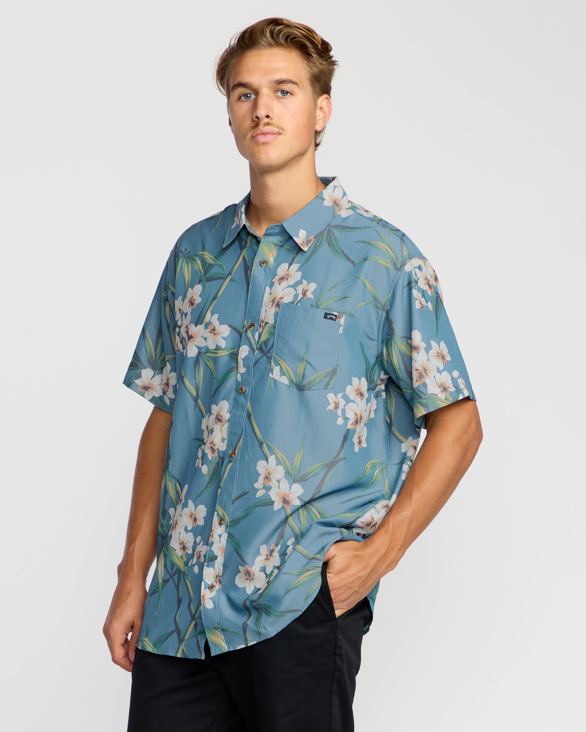 Sundays Lounge Short Sleeve Shirt - Steel Blue - Image 3
