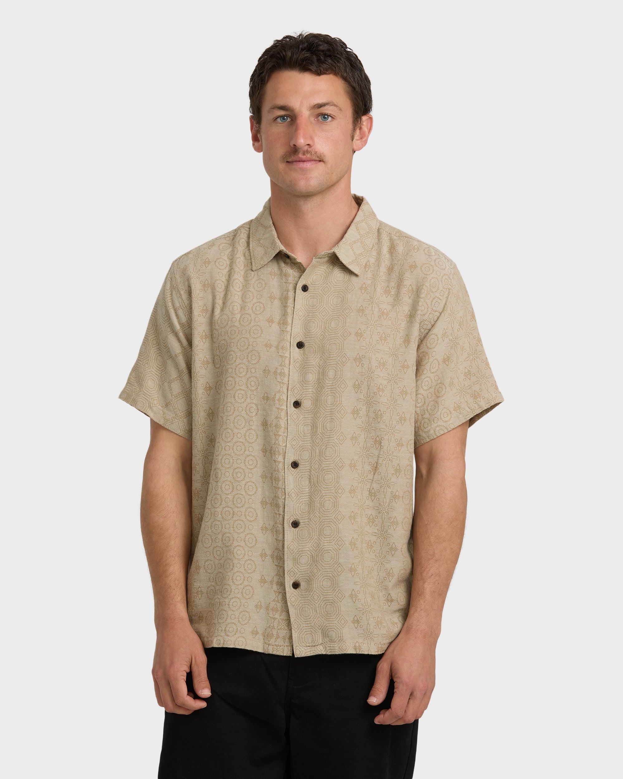 Needle Garage Jacquard Short Sleeve Shirt - Bone