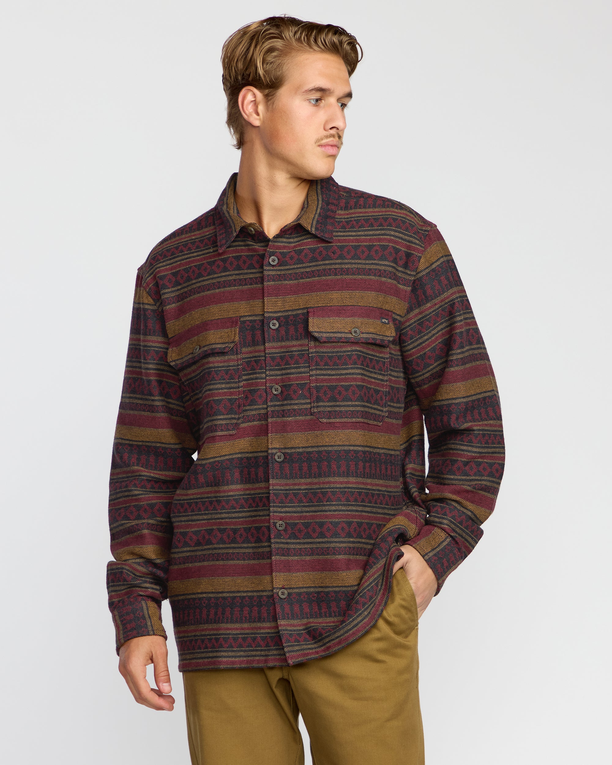 Offshore Jacquard Long Sleeve Flannel Shirt - Brick - Image 3
