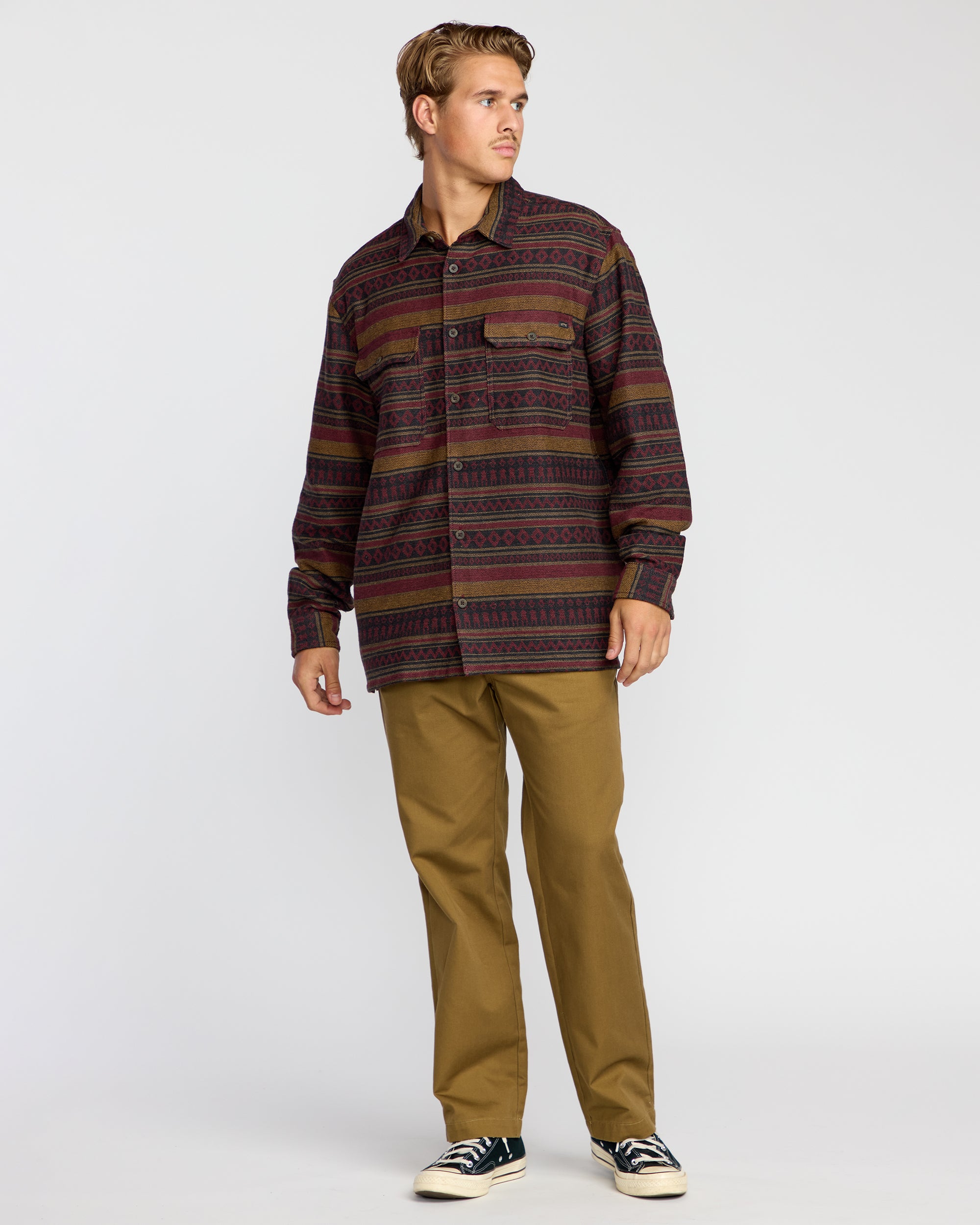 Offshore Jacquard Long Sleeve Flannel Shirt - Brick - Image 5