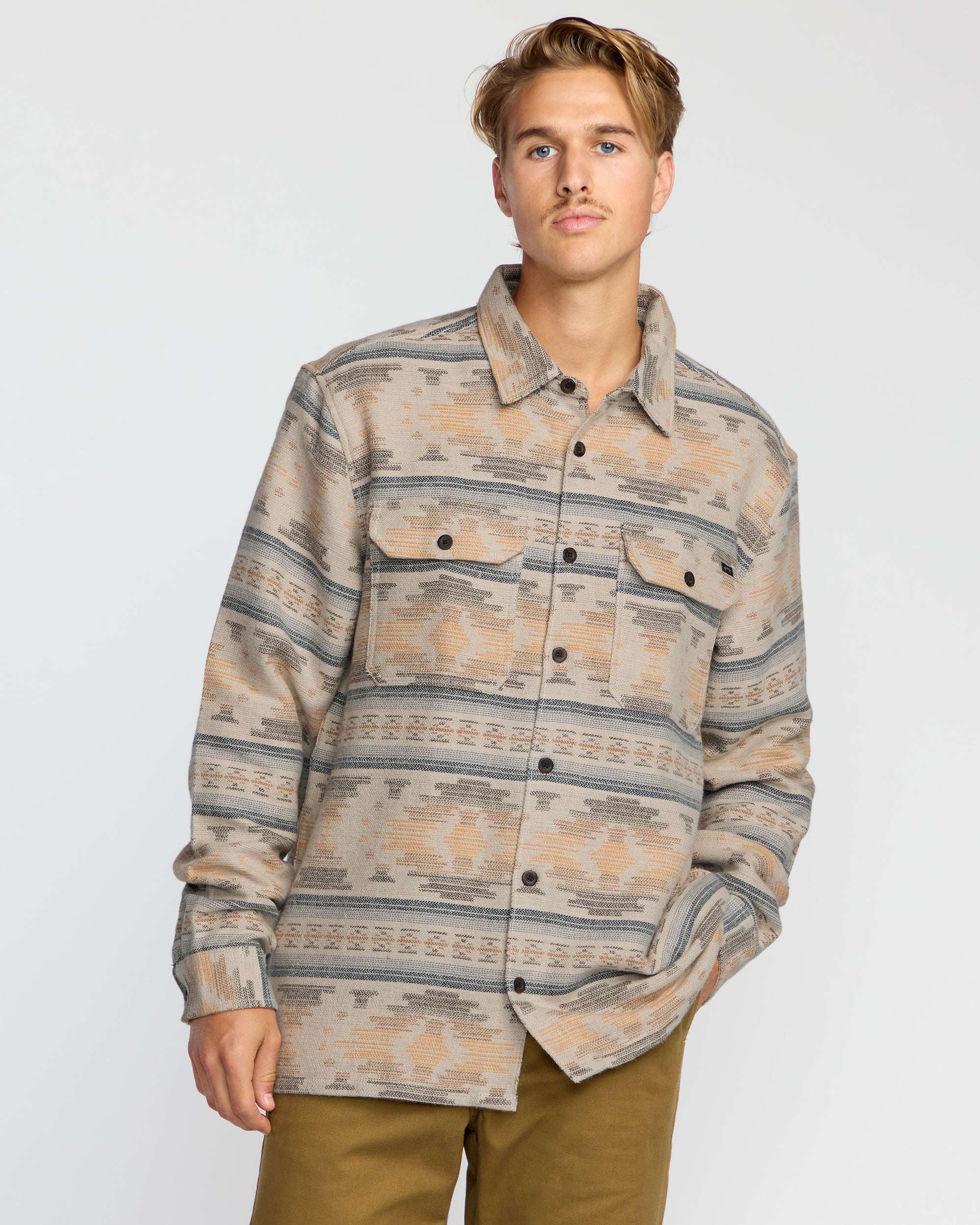 Offshore Jacquard Long Sleeve Flannel Shirt - Sand - Image 4