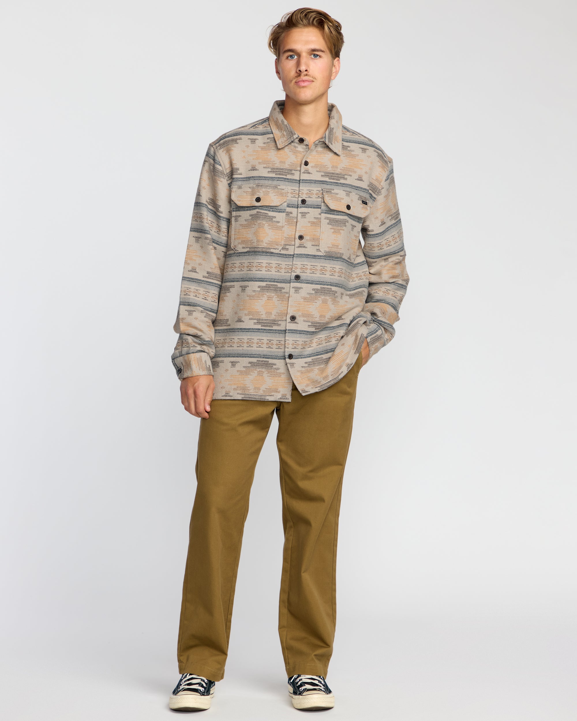 Offshore Jacquard Long Sleeve Flannel Shirt - Sand - Image 3
