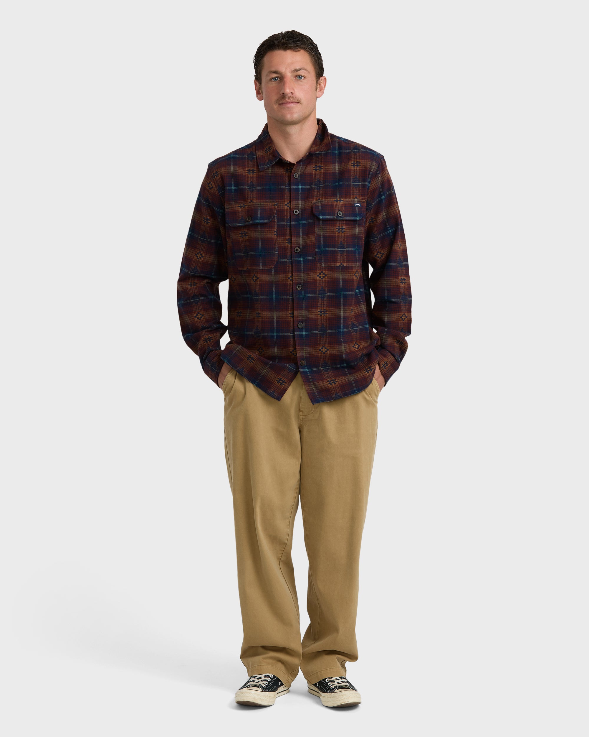 Offshore Jacquard Long Sleeve Flannel Shirt - Wine - Image 4