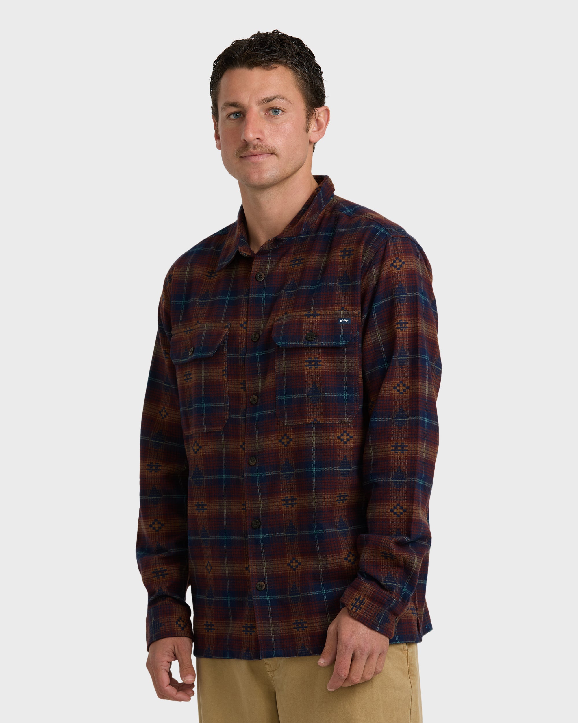 Offshore Jacquard Long Sleeve Flannel Shirt - Wine - Image 3