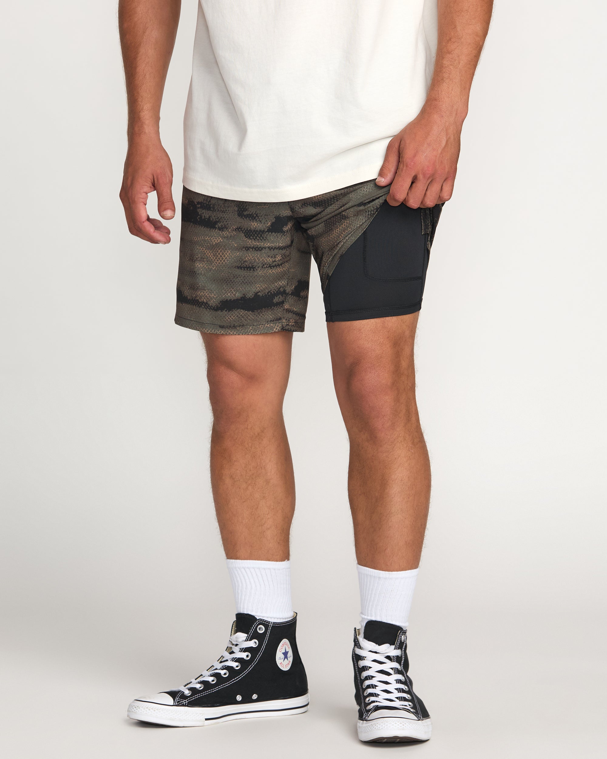 Surftrek Perforated Elastic 17 Hybrid Shorts - Dark Military - Image 7