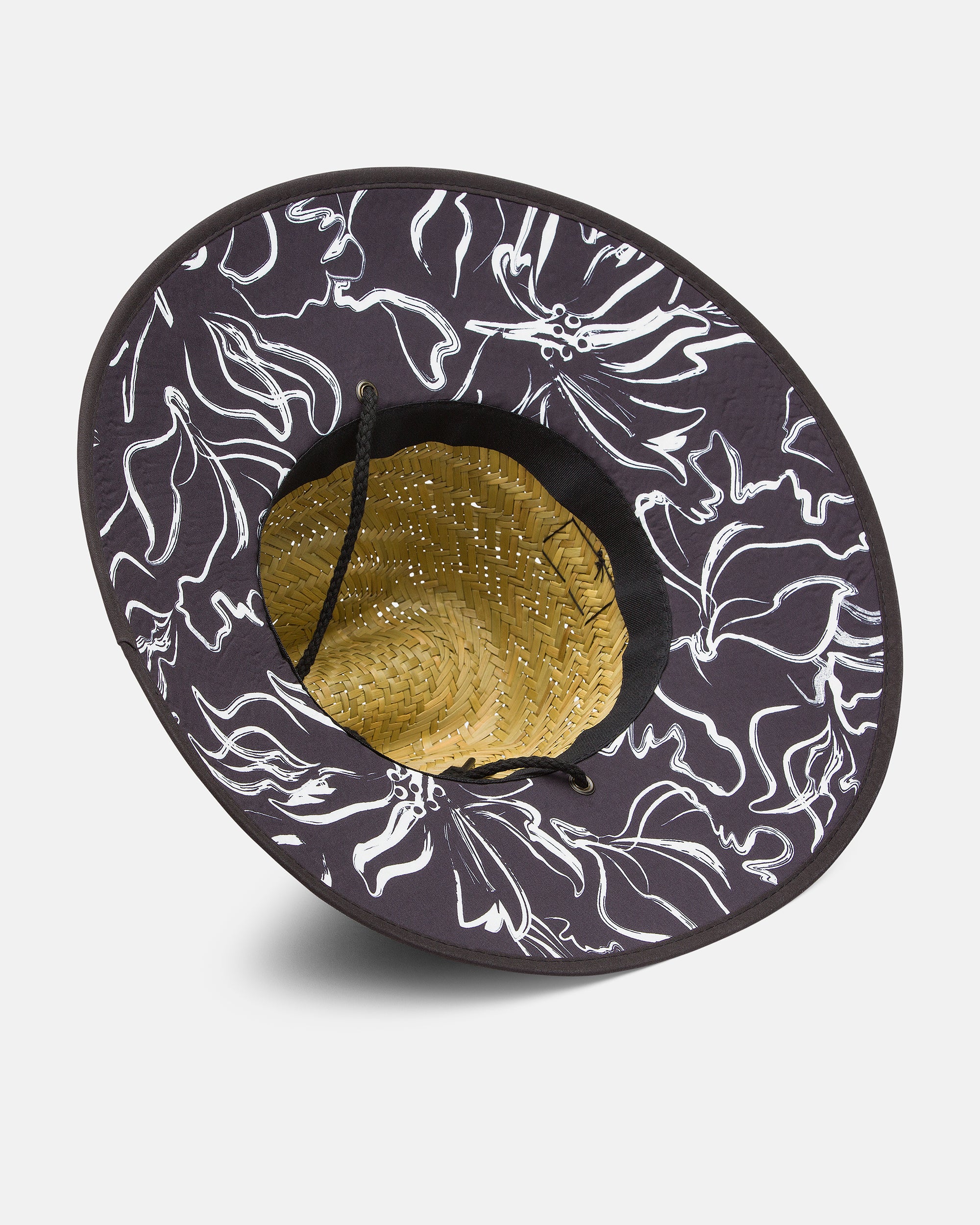 Tides Print Straw Hat - Black - Image 3