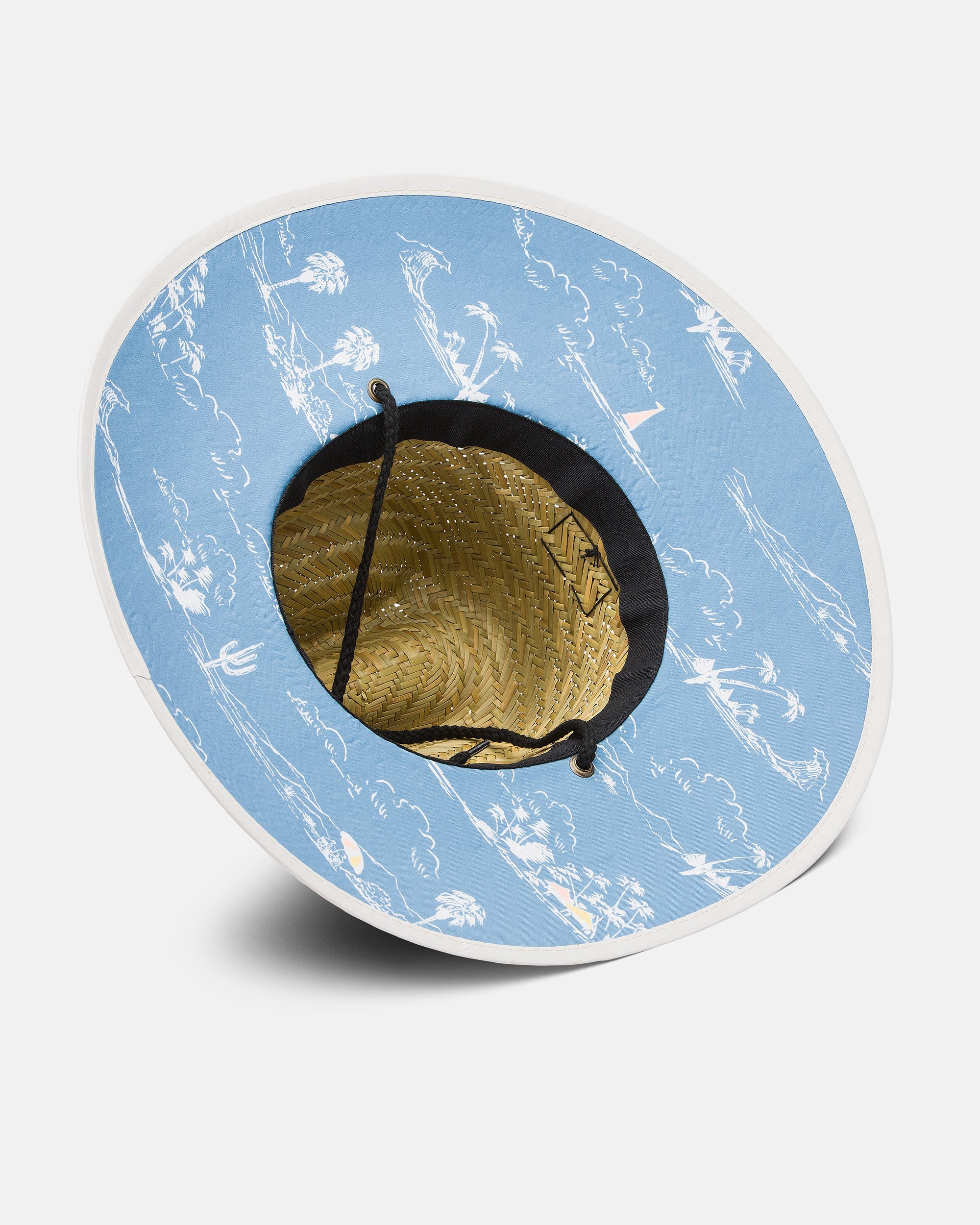Tides Print Straw Hat - Steel Blue - Image 3