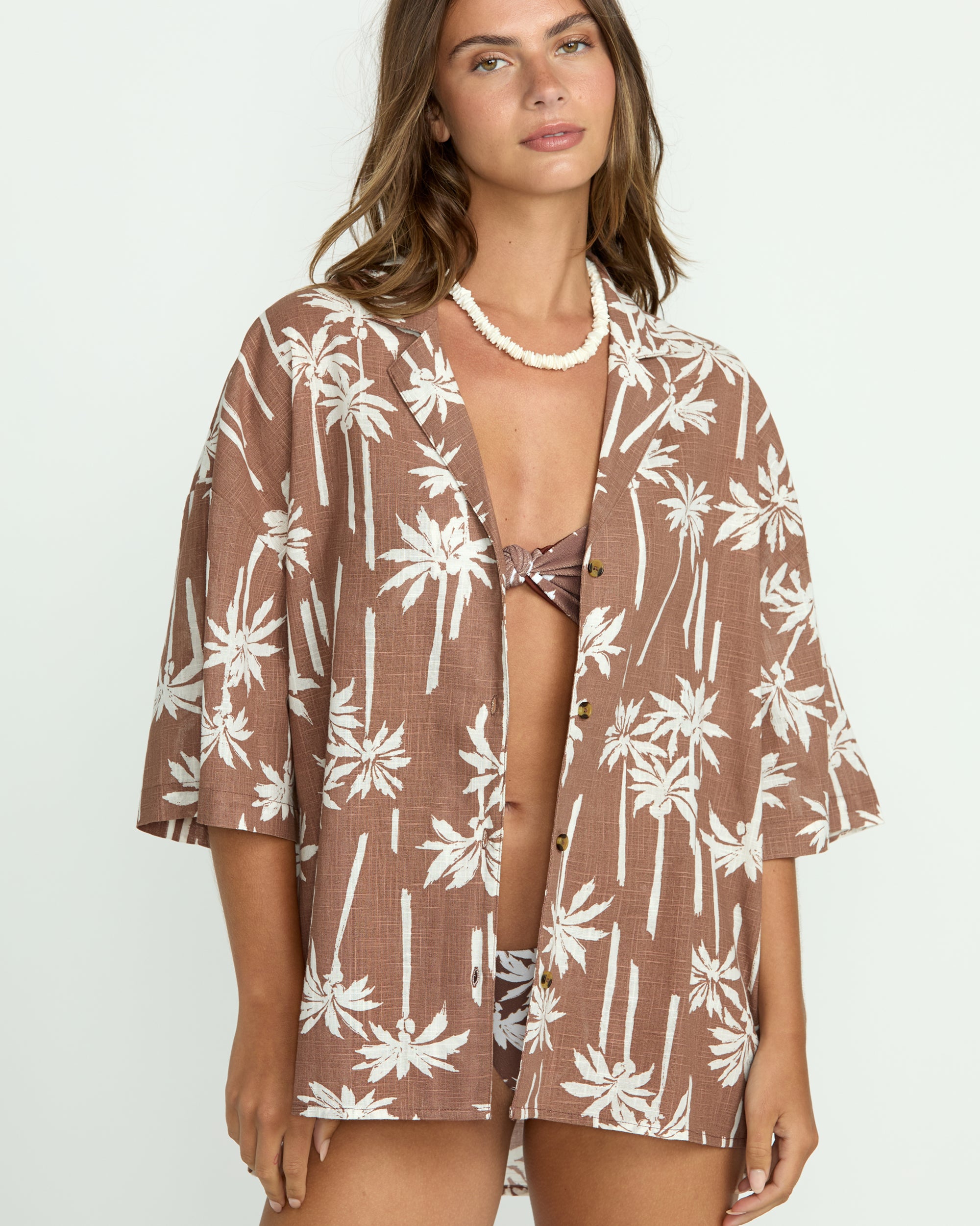 Beach Side Printed Short Sleeve Shirt - Nutmeg - Image 2