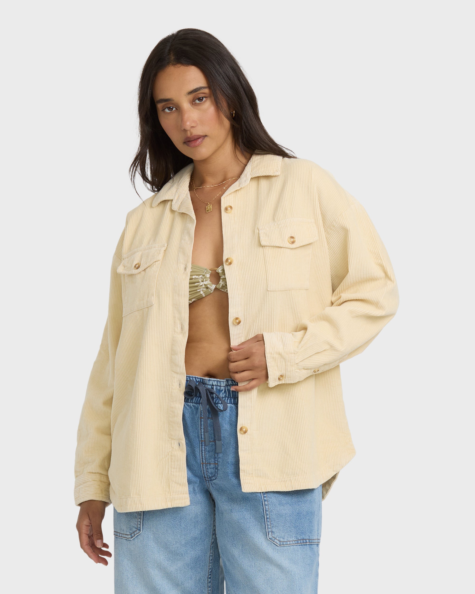 Fadeaway Long Sleeve Shacket - Whitecap