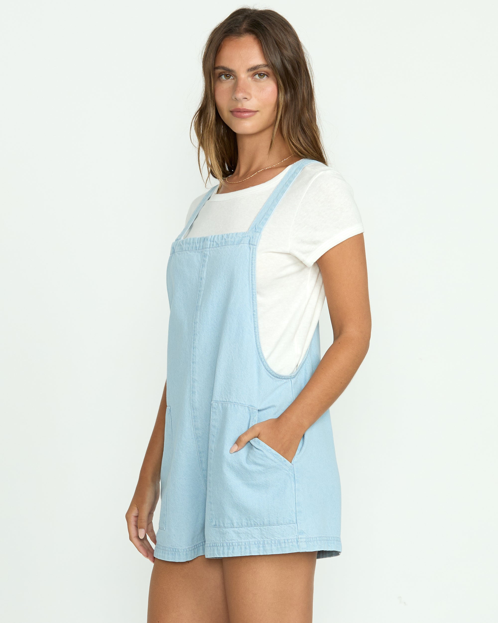 Beach Crush Denim Shortalls - Salt Blue - Image 4