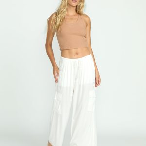 Beach Babe Cargo Elastic Waist Pants - Salt Crystal