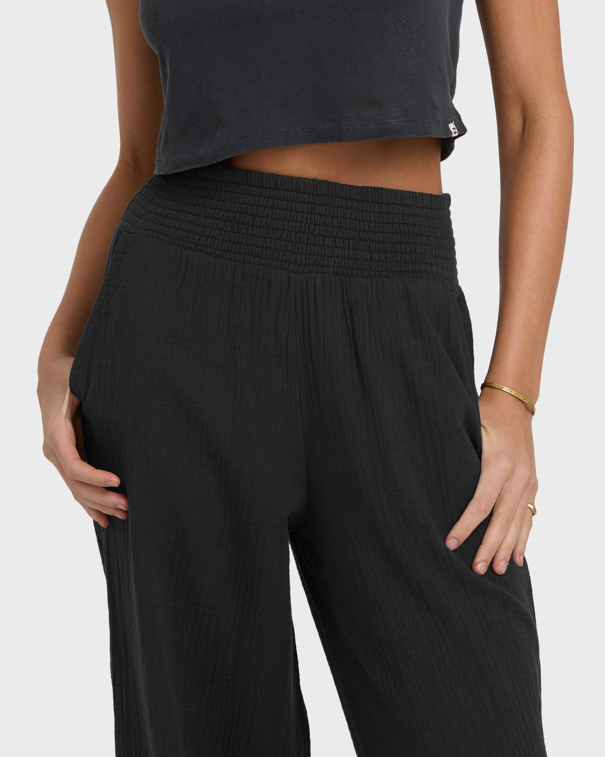 New Waves Gauze Elastic Waist Pants - Black Sands - Image 2