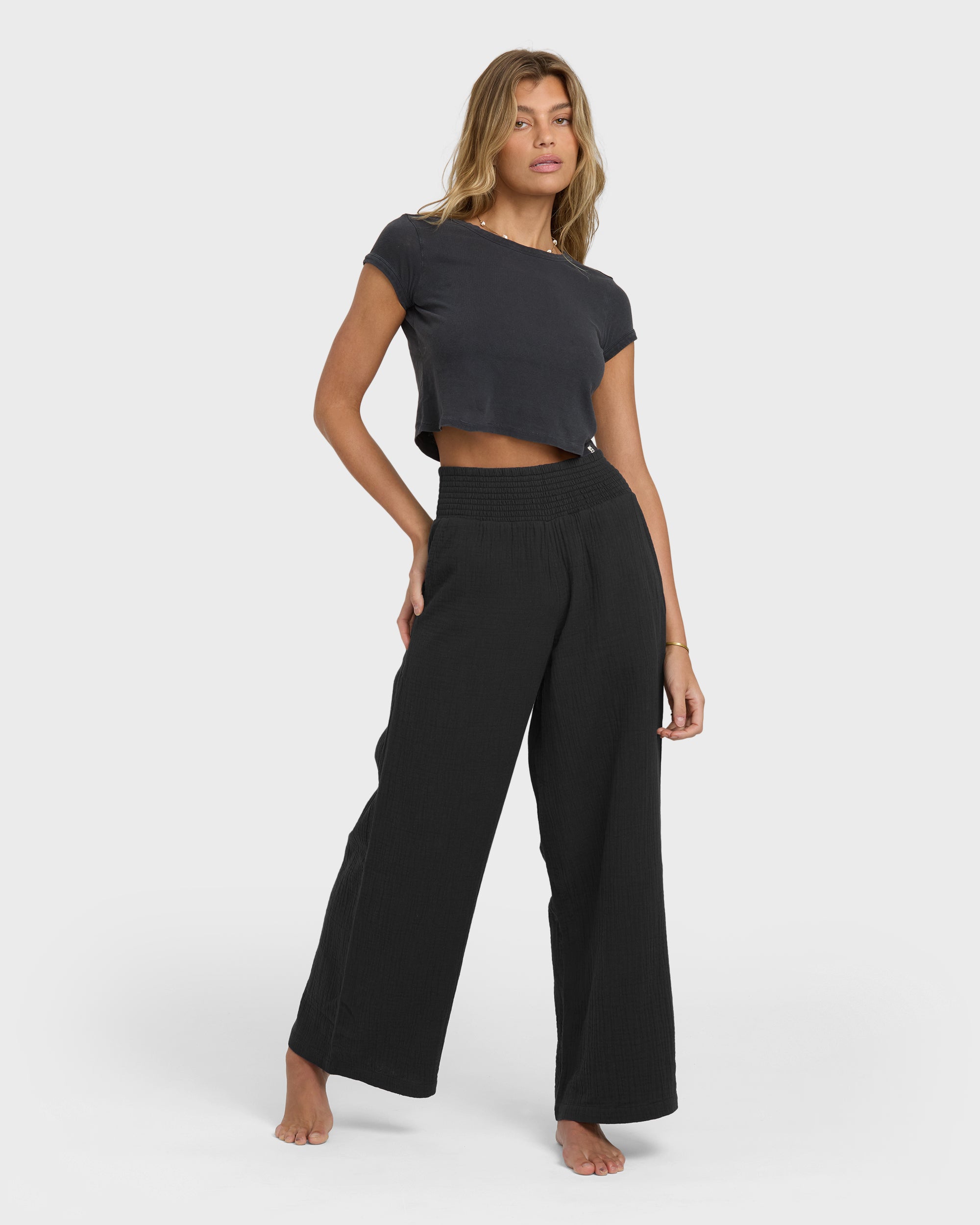 New Waves Gauze Elastic Waist Pants - Black Sands - Image 3