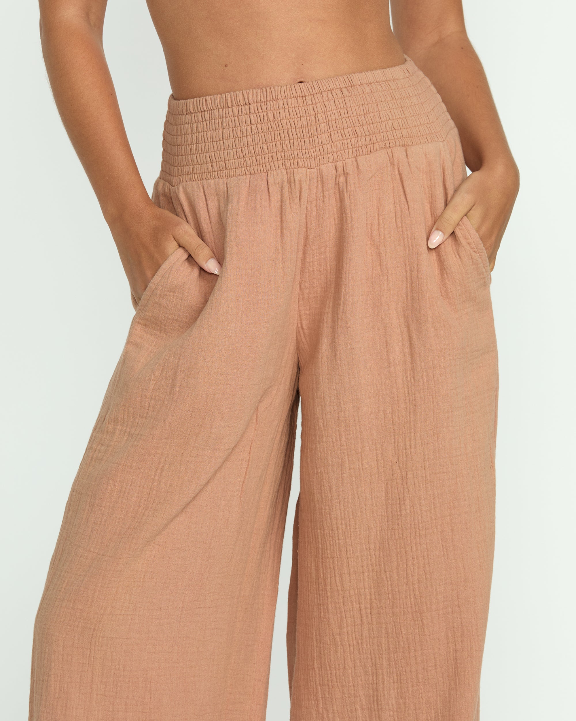New Waves Gauze Elastic Waist Pants - Rose Brown - Image 2
