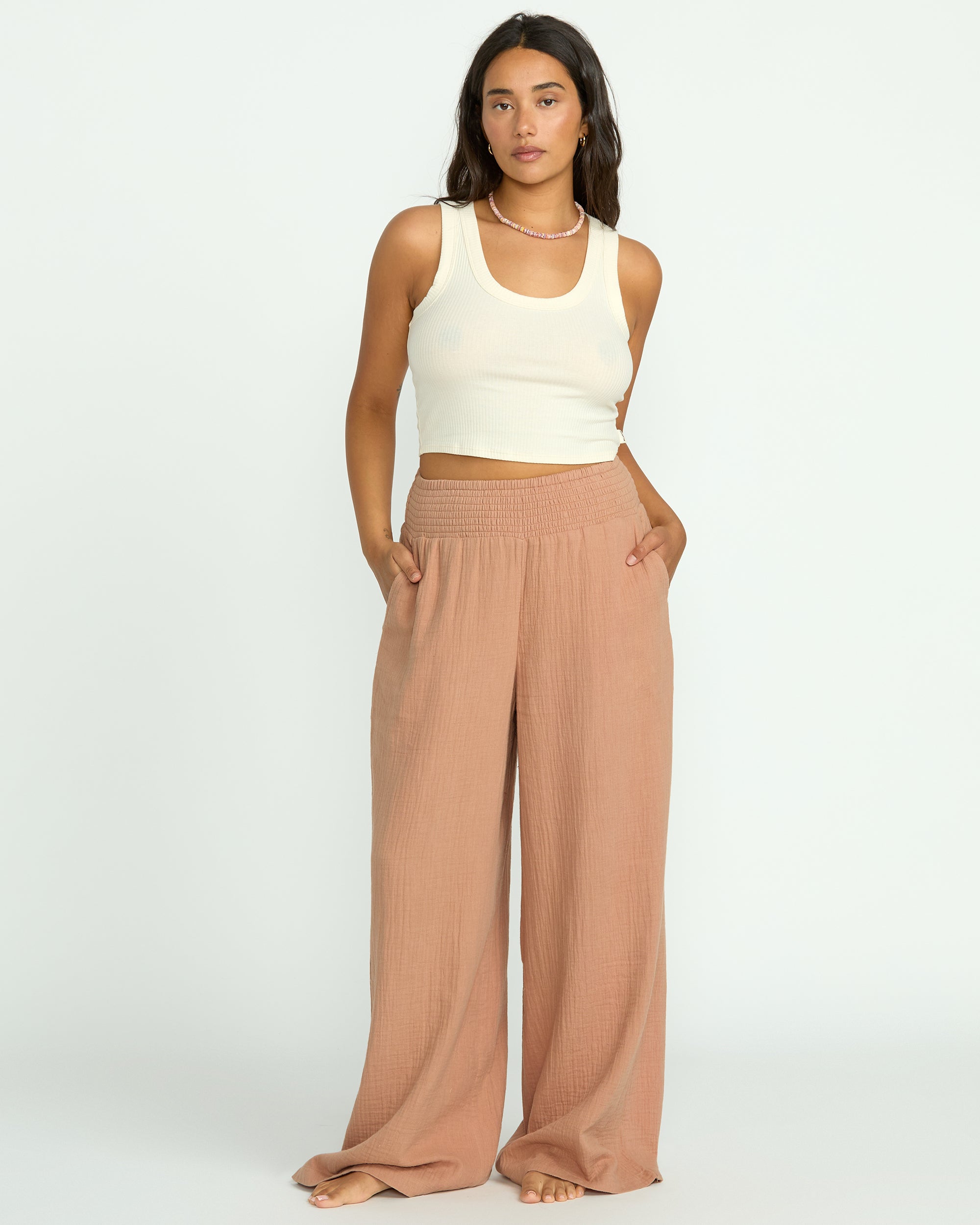 New Waves Gauze Elastic Waist Pants - Rose Brown - Image 6