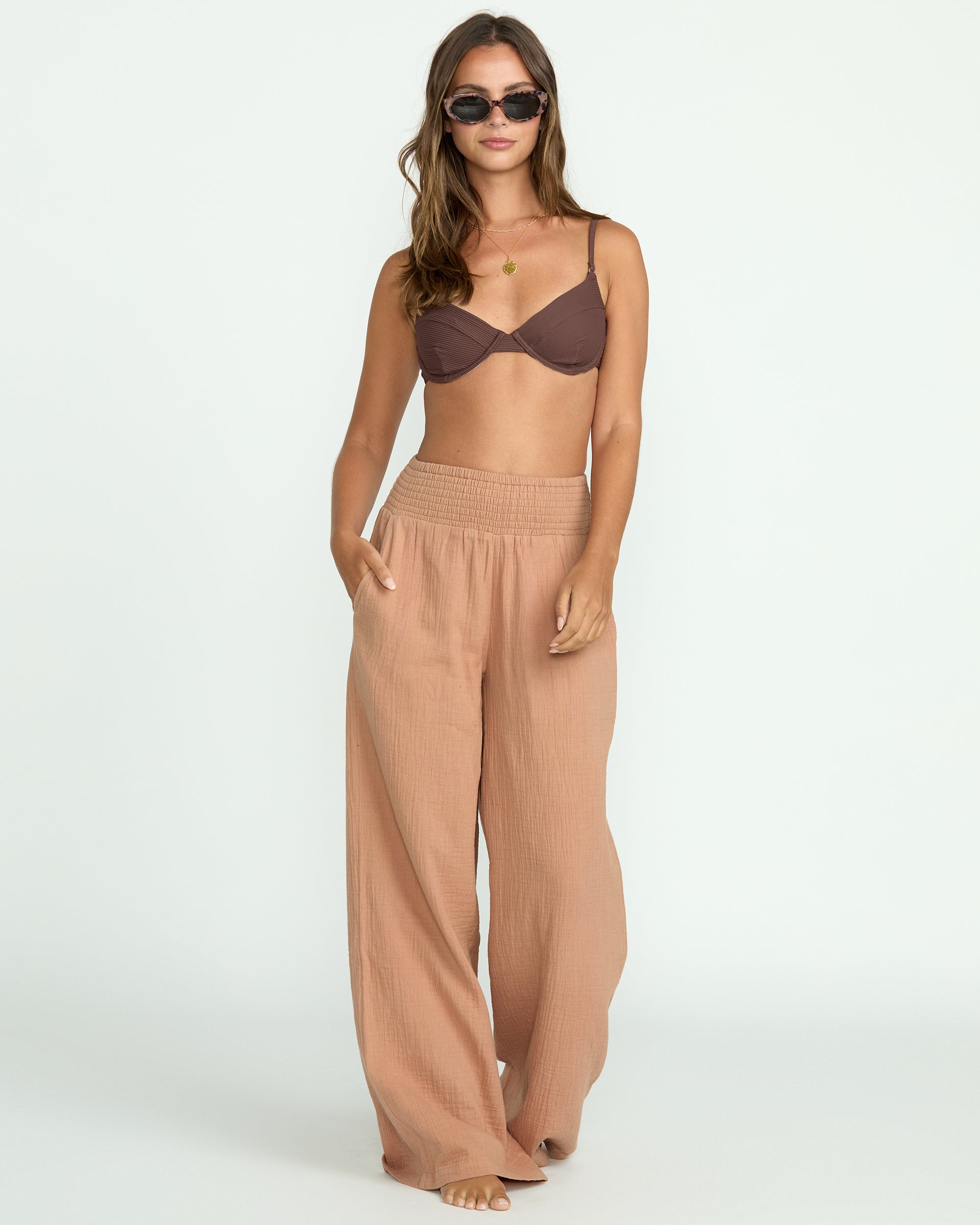 New Waves Gauze Elastic Waist Pants - Rose Brown - Image 3