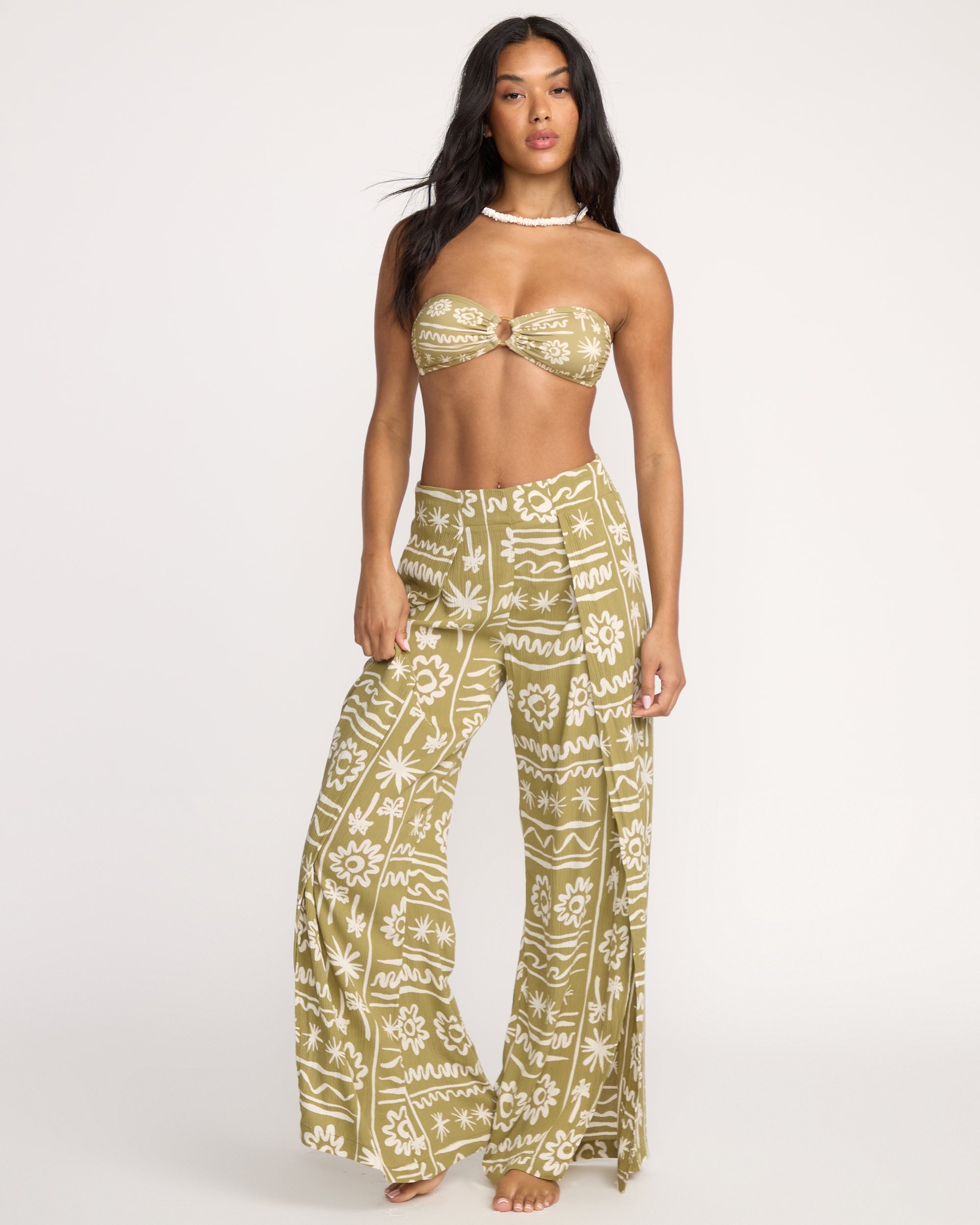 Split Spirit Elastic Waist Pants - Green Tea - Image 4