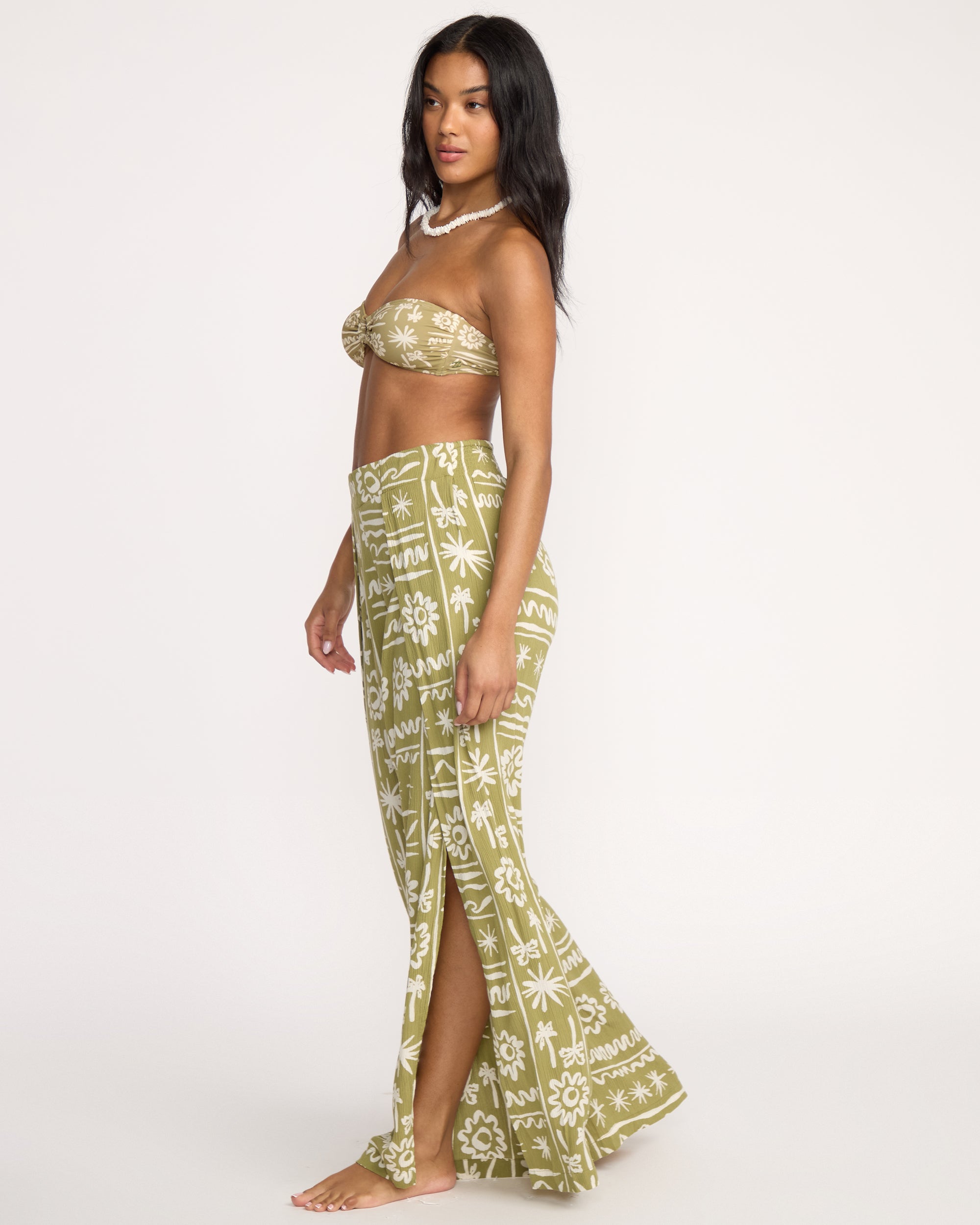 Split Spirit Elastic Waist Pants - Green Tea - Image 3