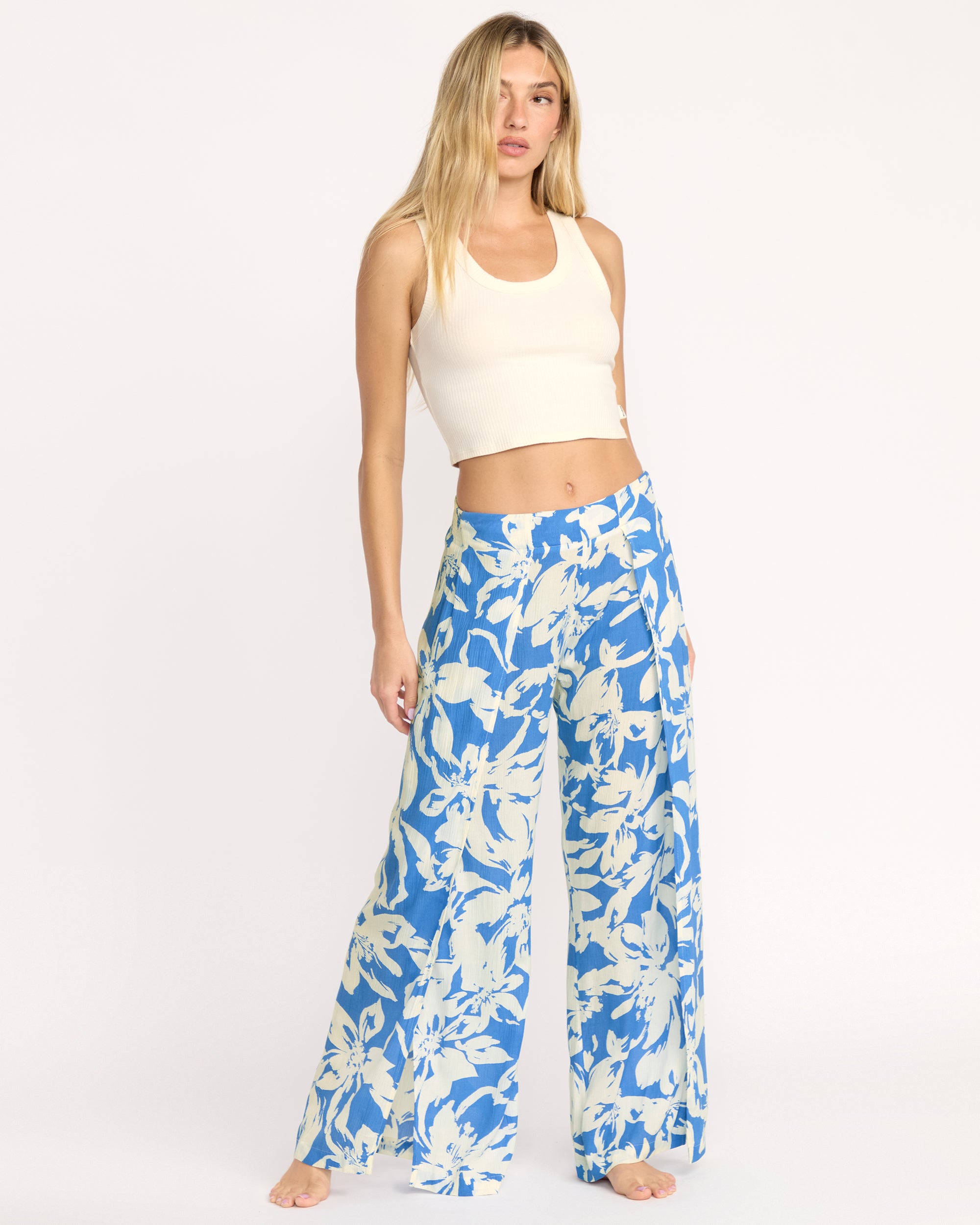 Split Spirit Elastic Waist Pants - True Blue