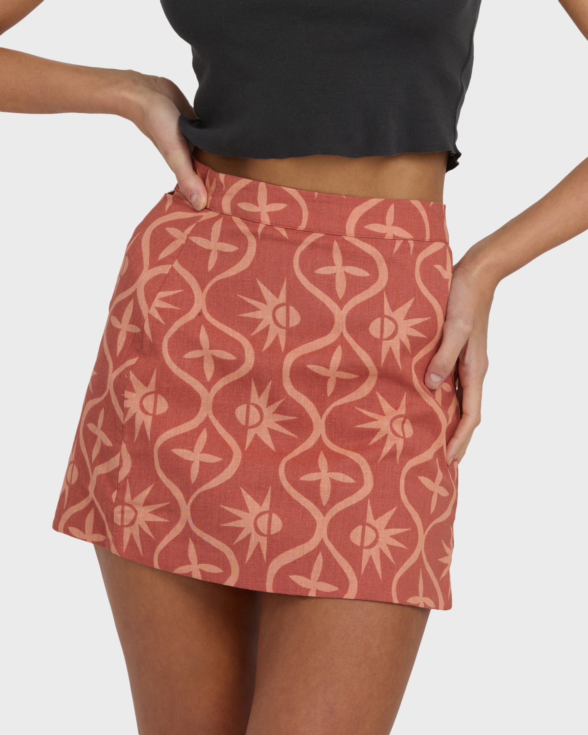 Wave Washed Printed Skirt - Dark Coral - Image 2
