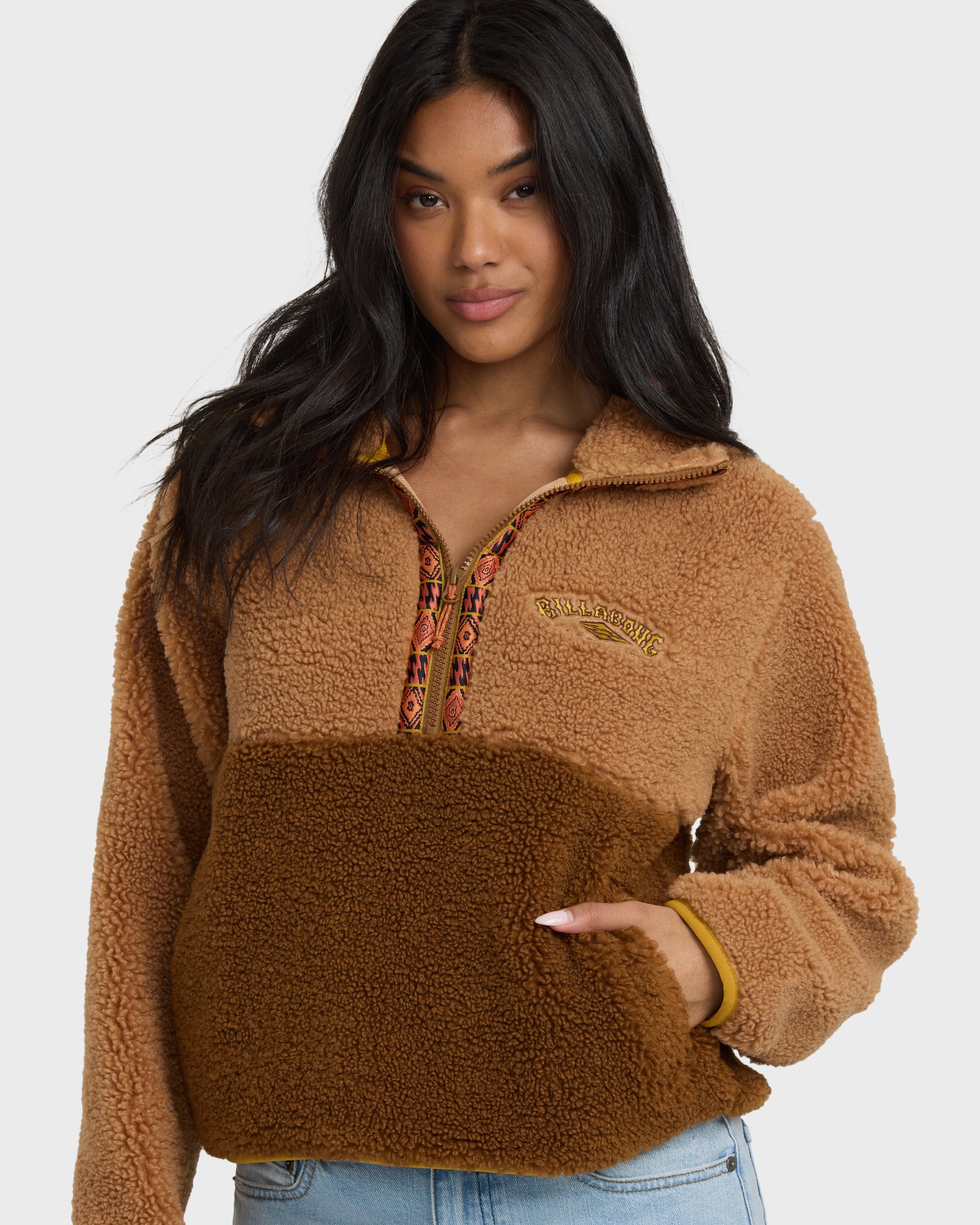 Horizon Mock Neck Half Zip Sweatshirt - Truffle - Image 2