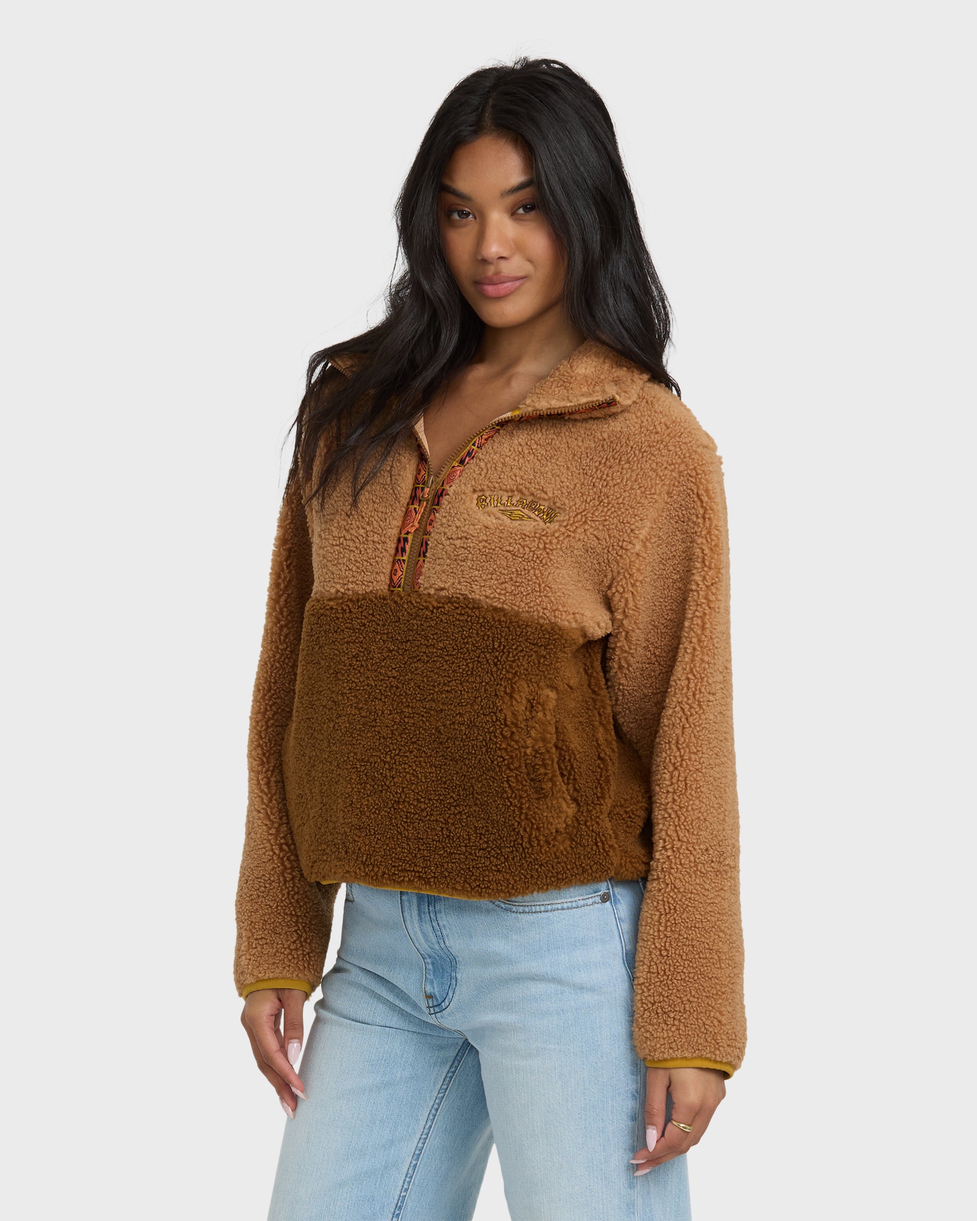 Horizon Mock Neck Half Zip Sweatshirt - Truffle - Image 4