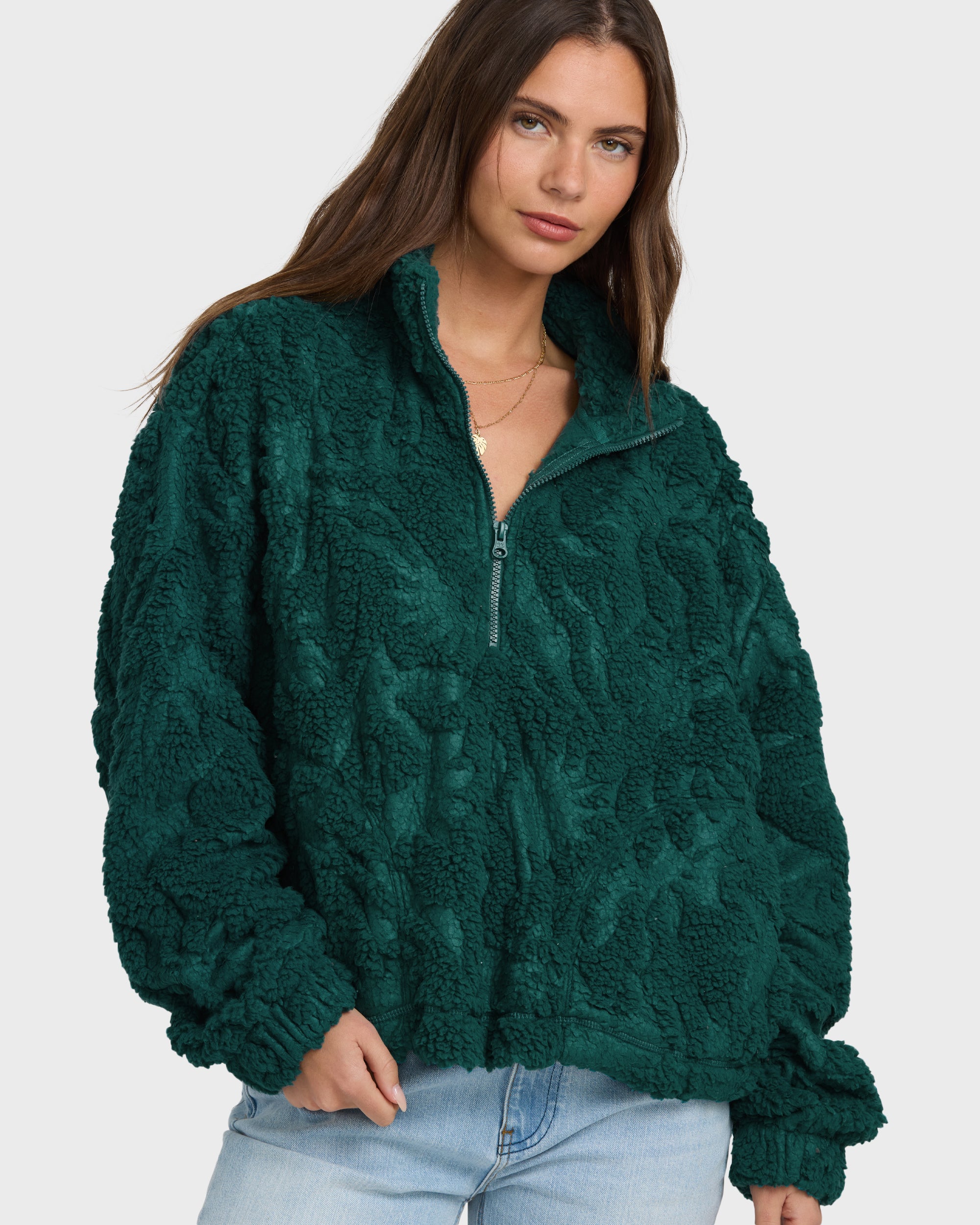 All The Time Sherpa Half Zip Sweatshirt - Spruce Green - Image 2