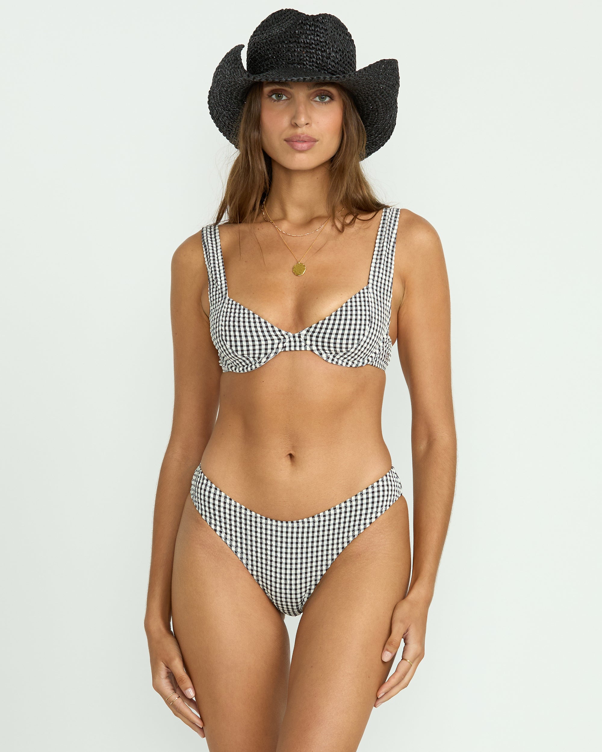 Wave Check Chloe Underwire Bikini Top - Black Pebble