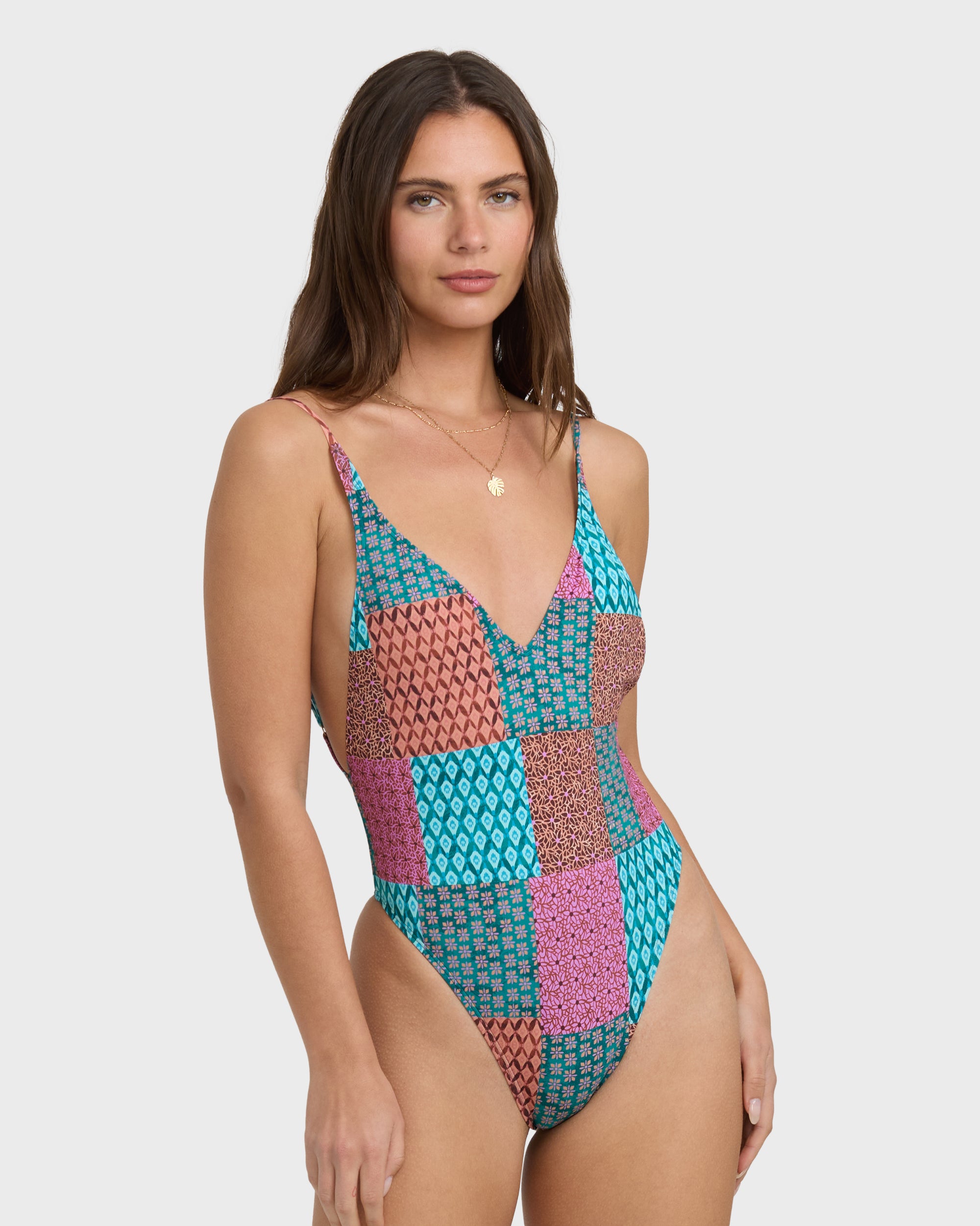 Patch It Up Deep V One-piece Swimsuit - Multi