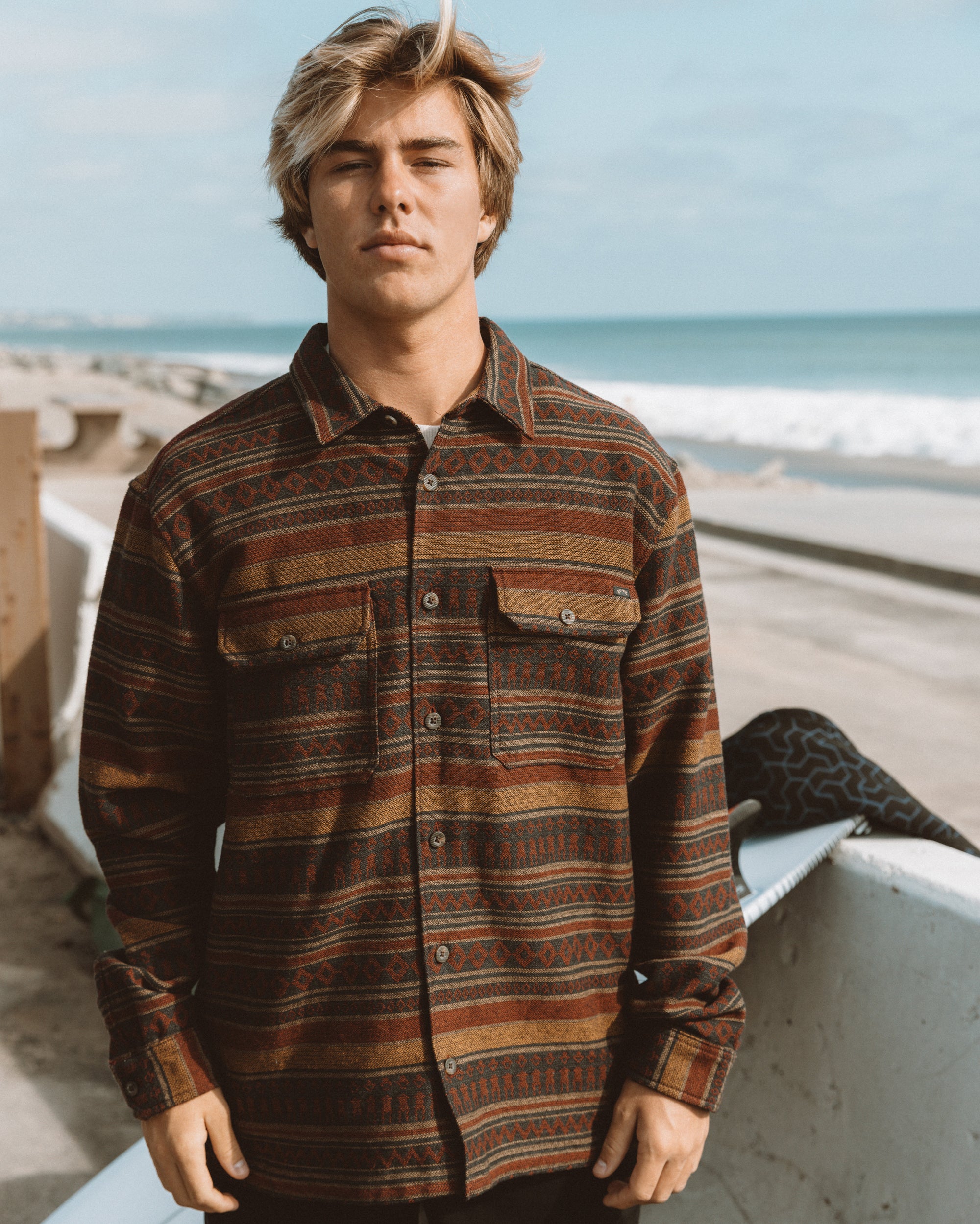 Offshore Jacquard Long Sleeve Flannel Shirt - Brick - Image 2