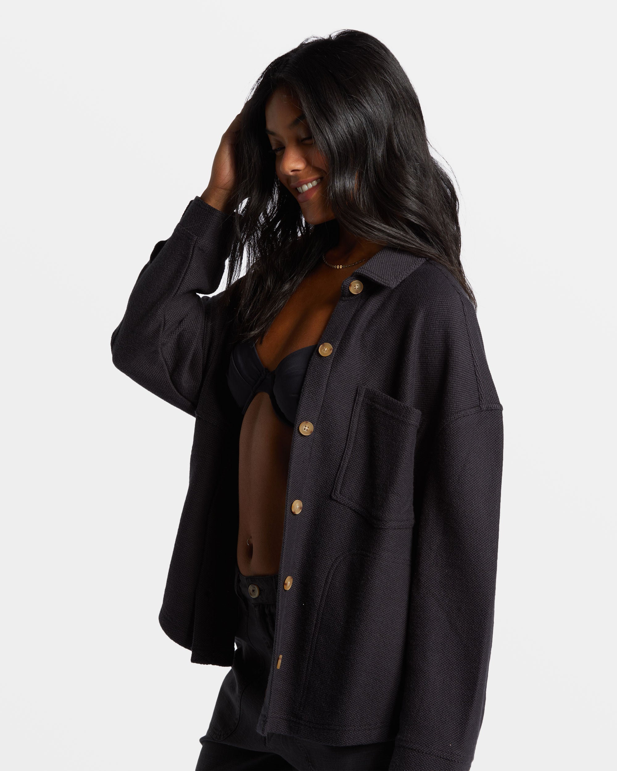 Everytime Oversized Shacket - Black Sands - Image 4