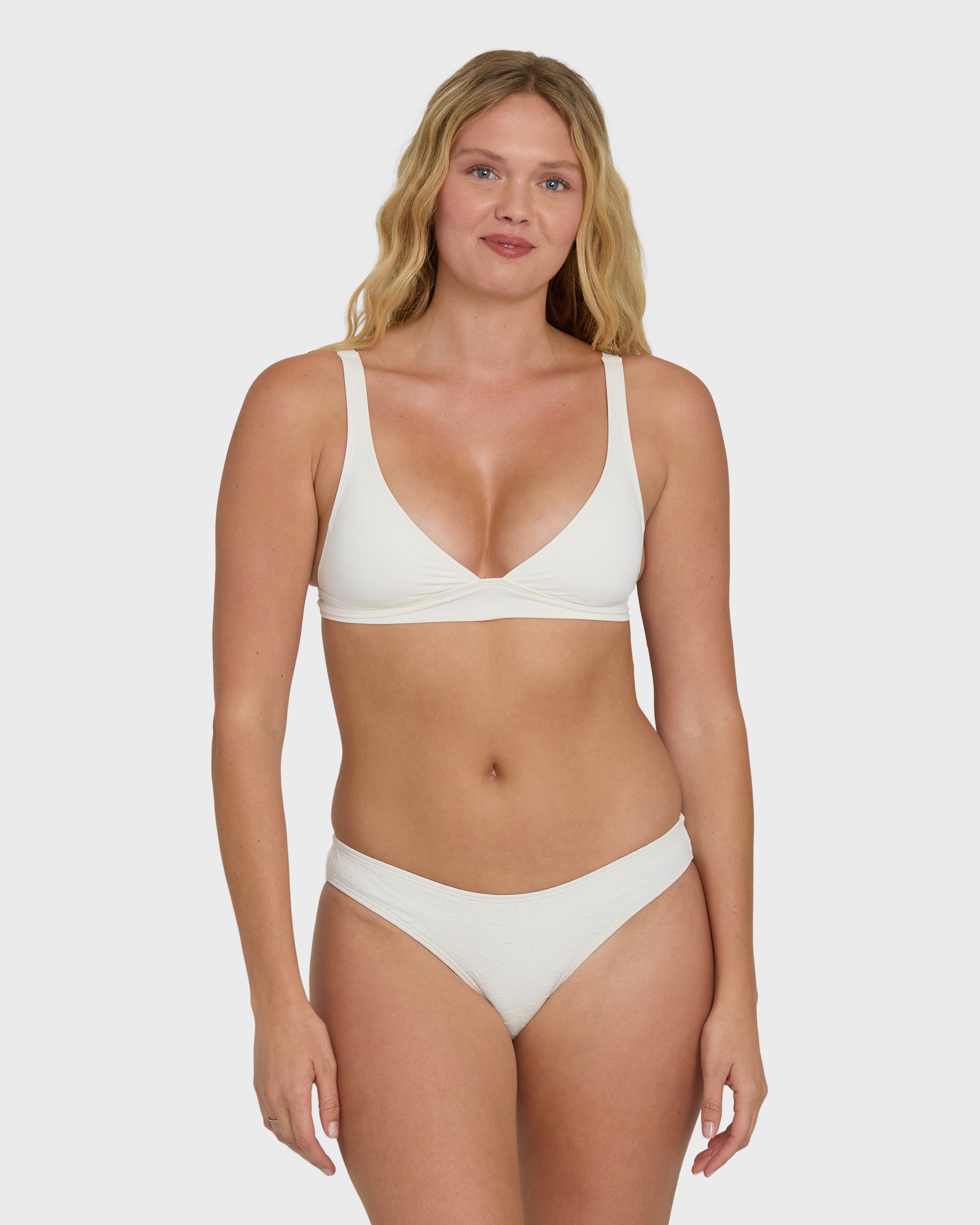 Classic Solid Banded Triangle Bikini Top - Salt Crystal