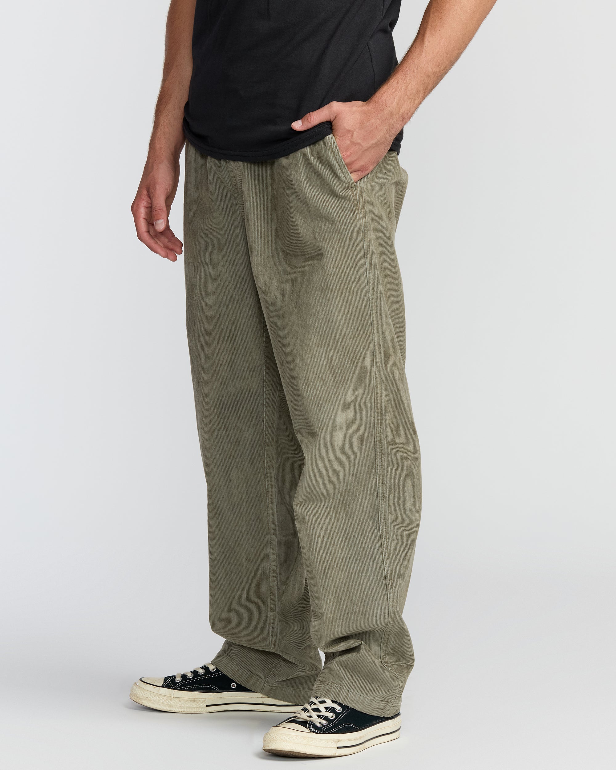 Larry Elastic Waist Corduroy Pants - Green Ash - Image 3
