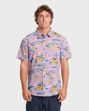 Multi Frond Short Sleeve Shirt - Grey Violet