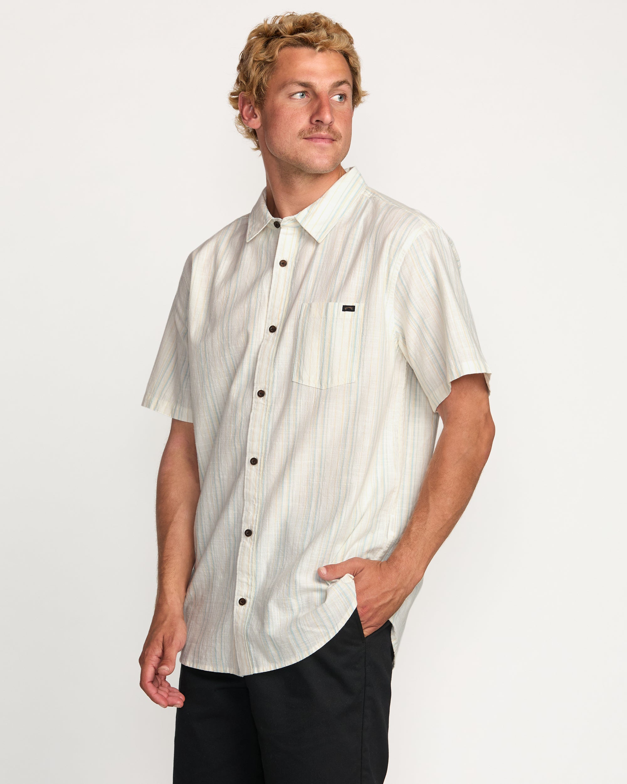 All Day Stripe Short Sleeve Shirt - Off White - Image 4