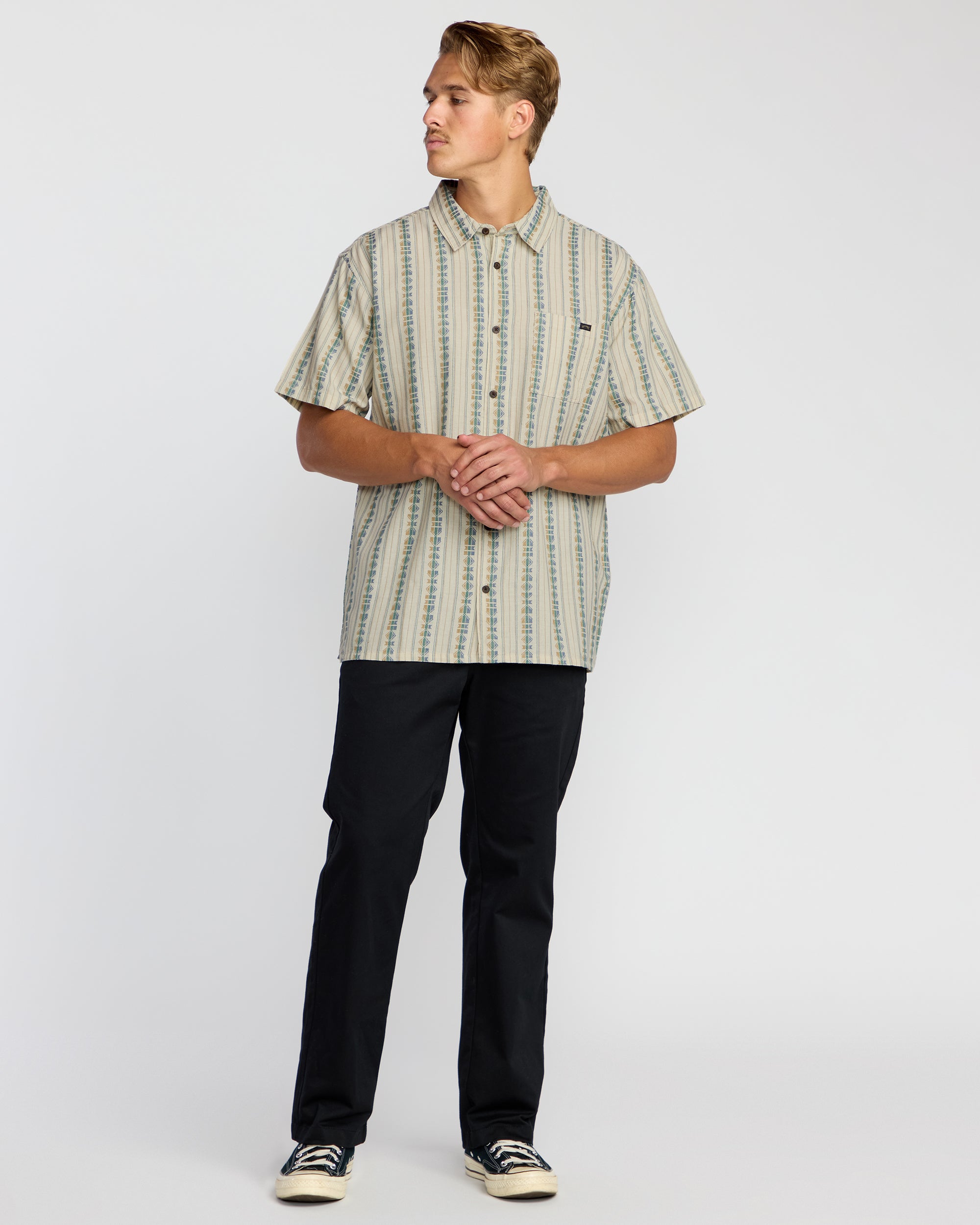 Sundays Jacquard Short Sleeve Shirt - Cream - Image 3