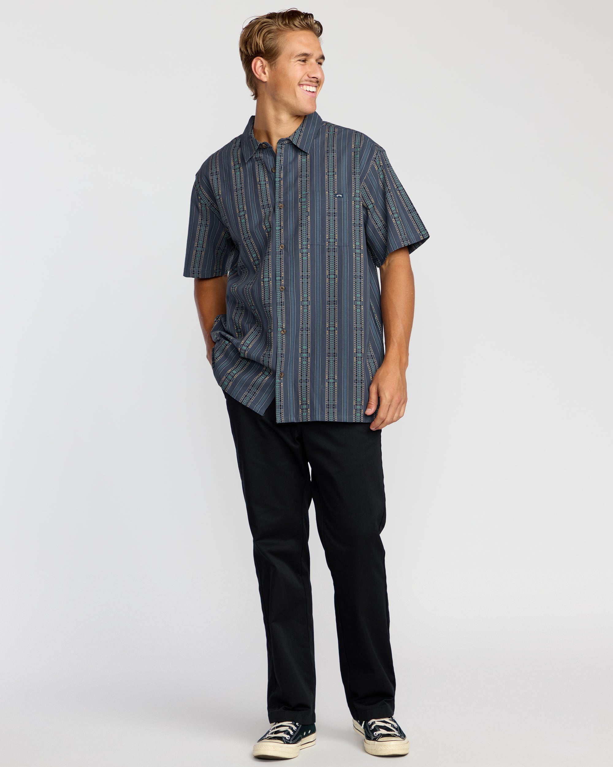 Sundays Jacquard Short Sleeve Shirt - Dark Navy - Image 4
