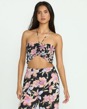 Summer Sunshine Crop Top - Black Multi